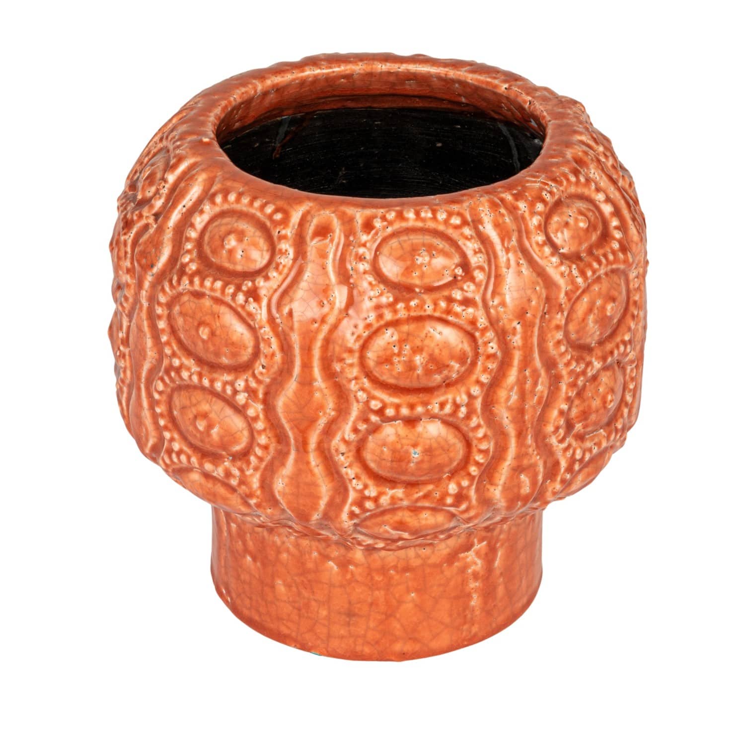 Hello Honey® 9" Coral Crackle Glaze Embossed Terra Cotta Footed Vase Planter