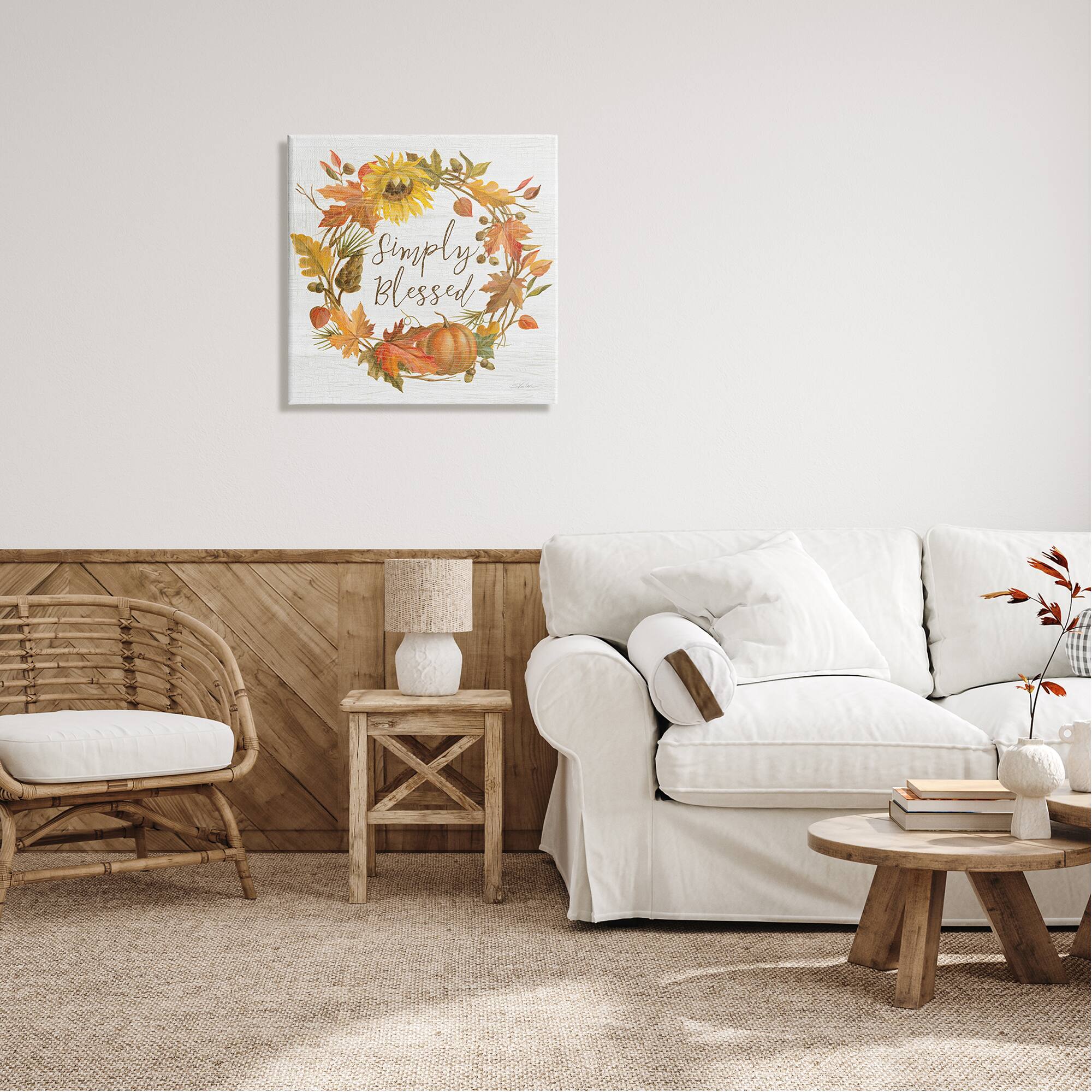 Stupell Industries Simply Blessed Autumn Wreath Canvas Wall Art