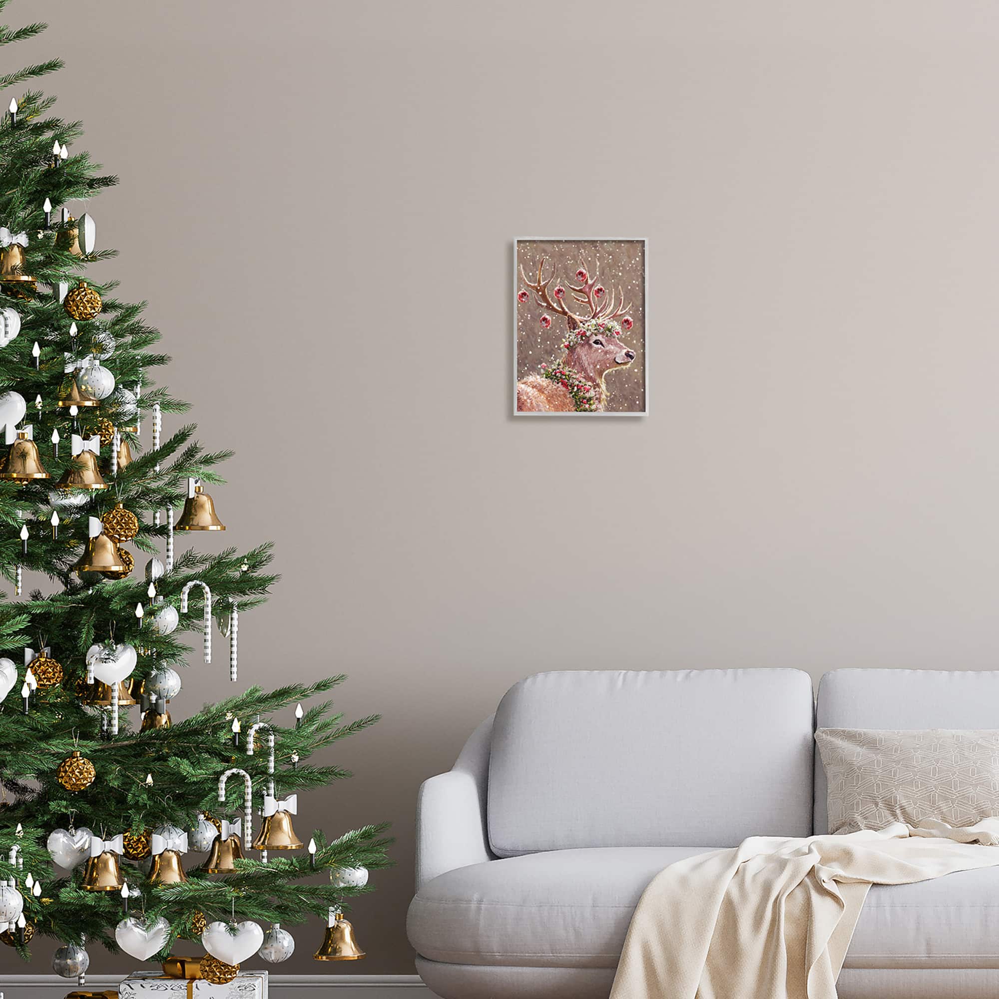 Stupell Industries Deer Antler Holiday Ornaments Black Framed Giclee Art