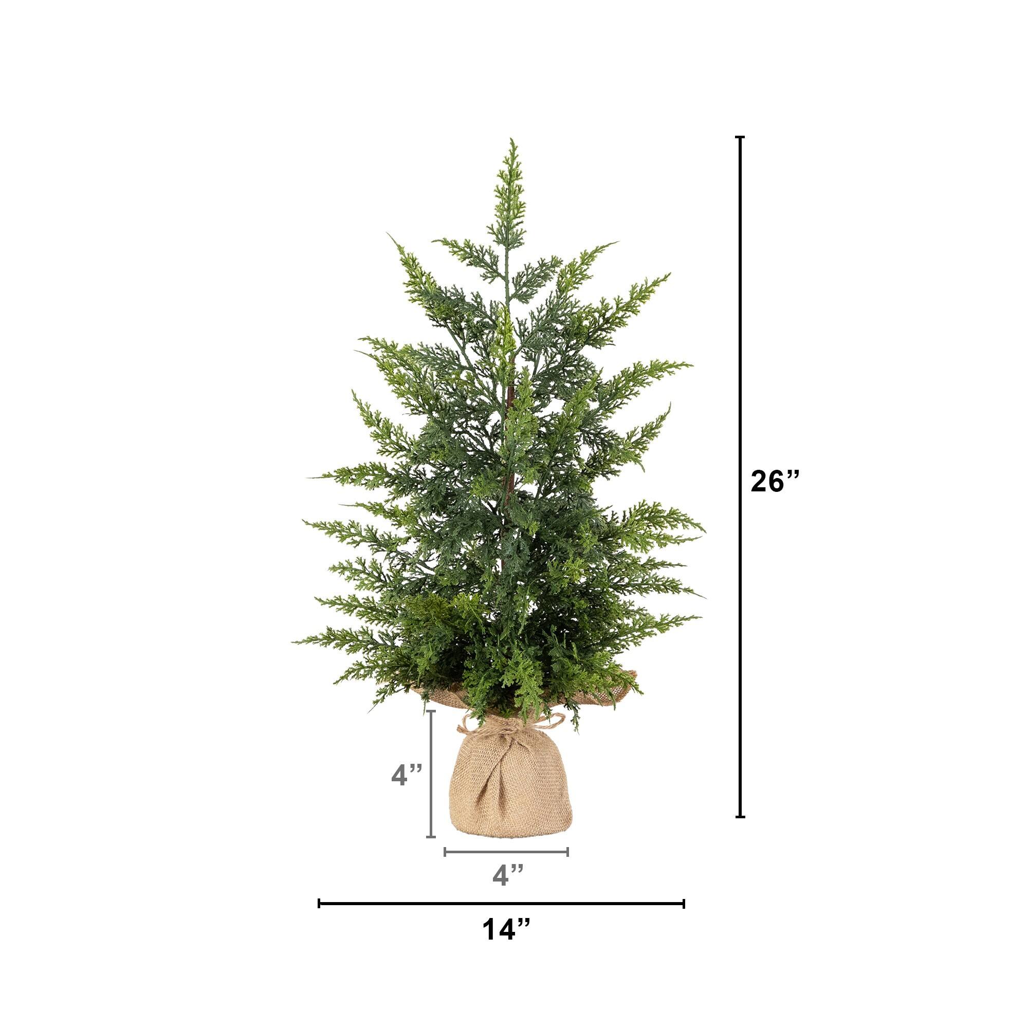 Nearly Natural 26" Artificial Real Touch Cedar Christmas Tree in Burlap Wrapped Base