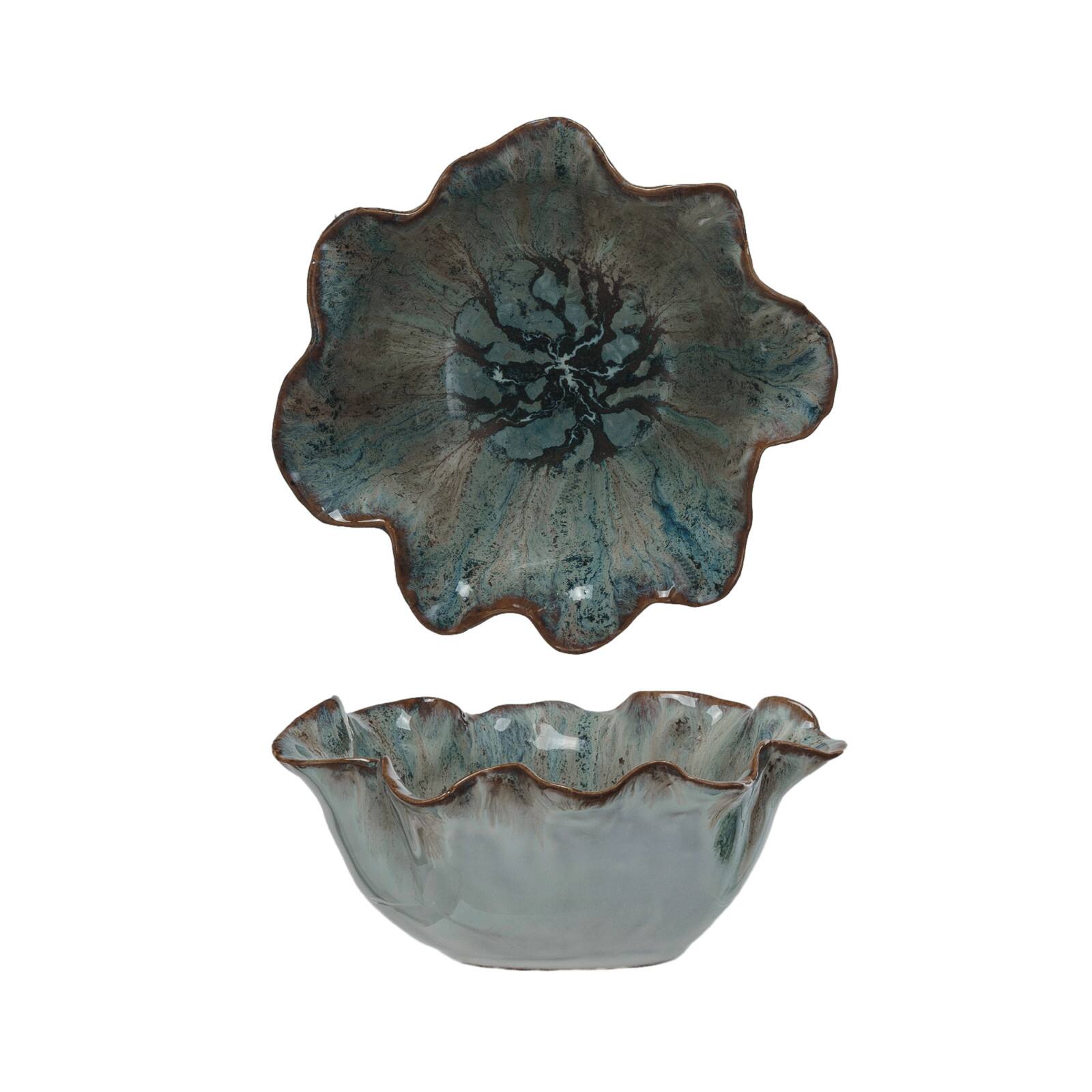 Hello Honey® 5.75" Blue Round Bowl with Speckled Design and Scalloped Edge