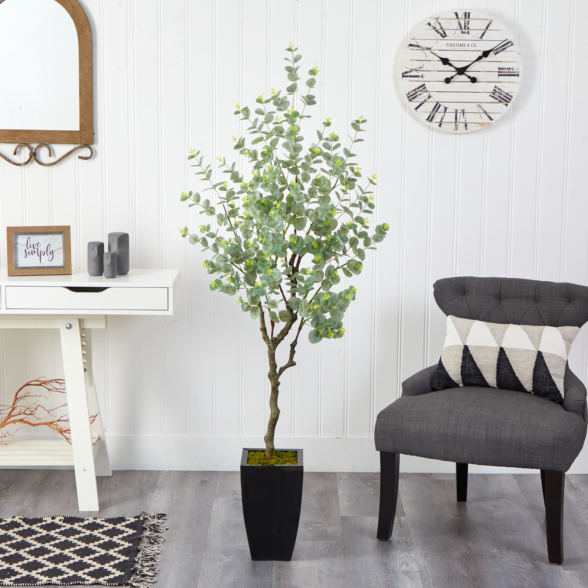 5.5ft. Eucalyptus Artificial Tree in Black Metal Planter