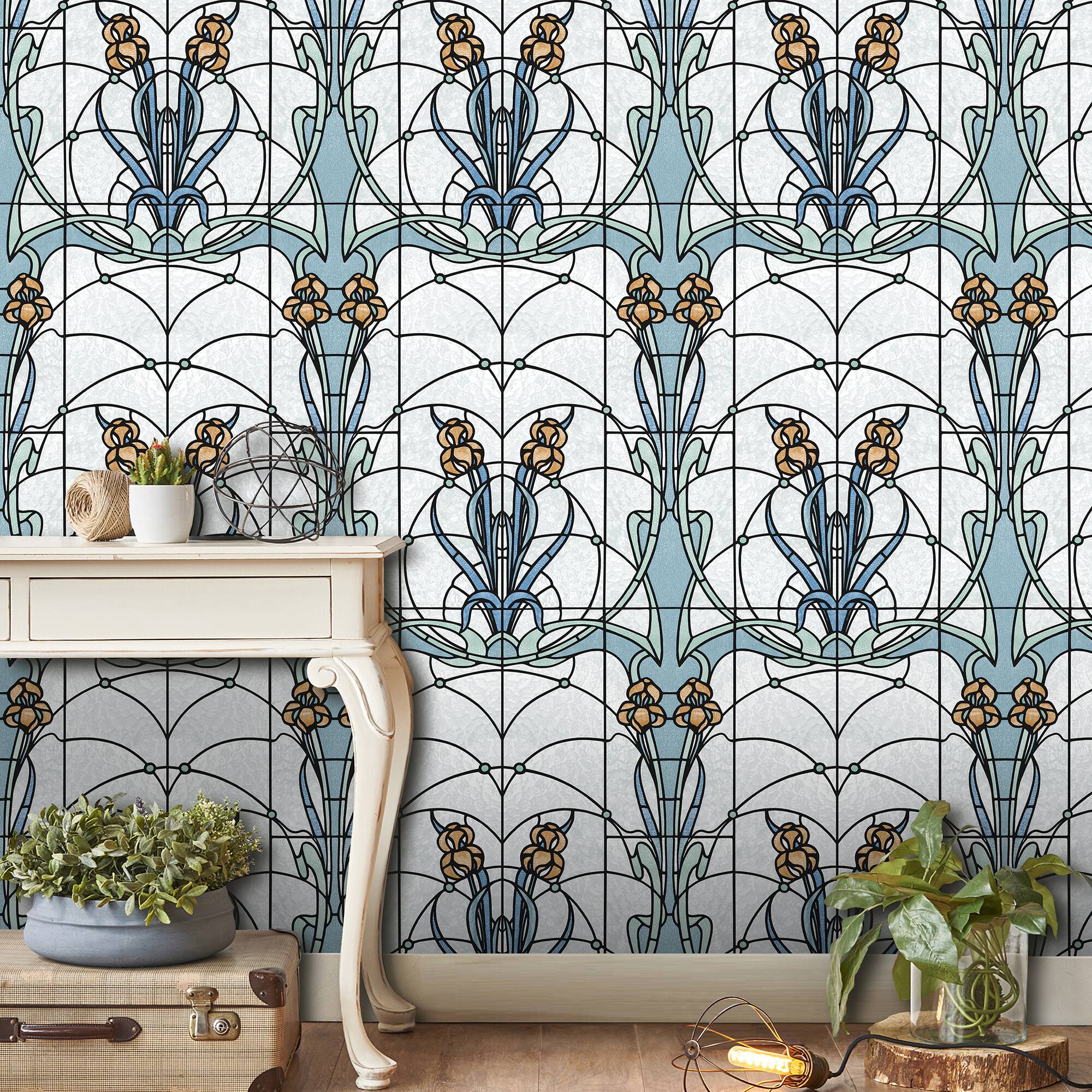 Designs Direct Floral Stained Glass Flower Wallpaper