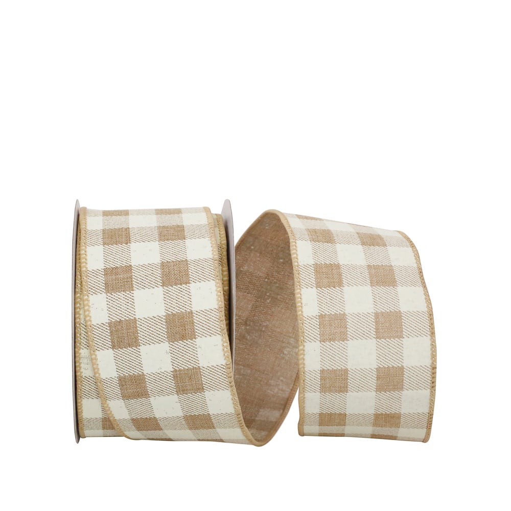 Reliant 2.5" x 10yd. Natural Check Linen Wired Ribbon