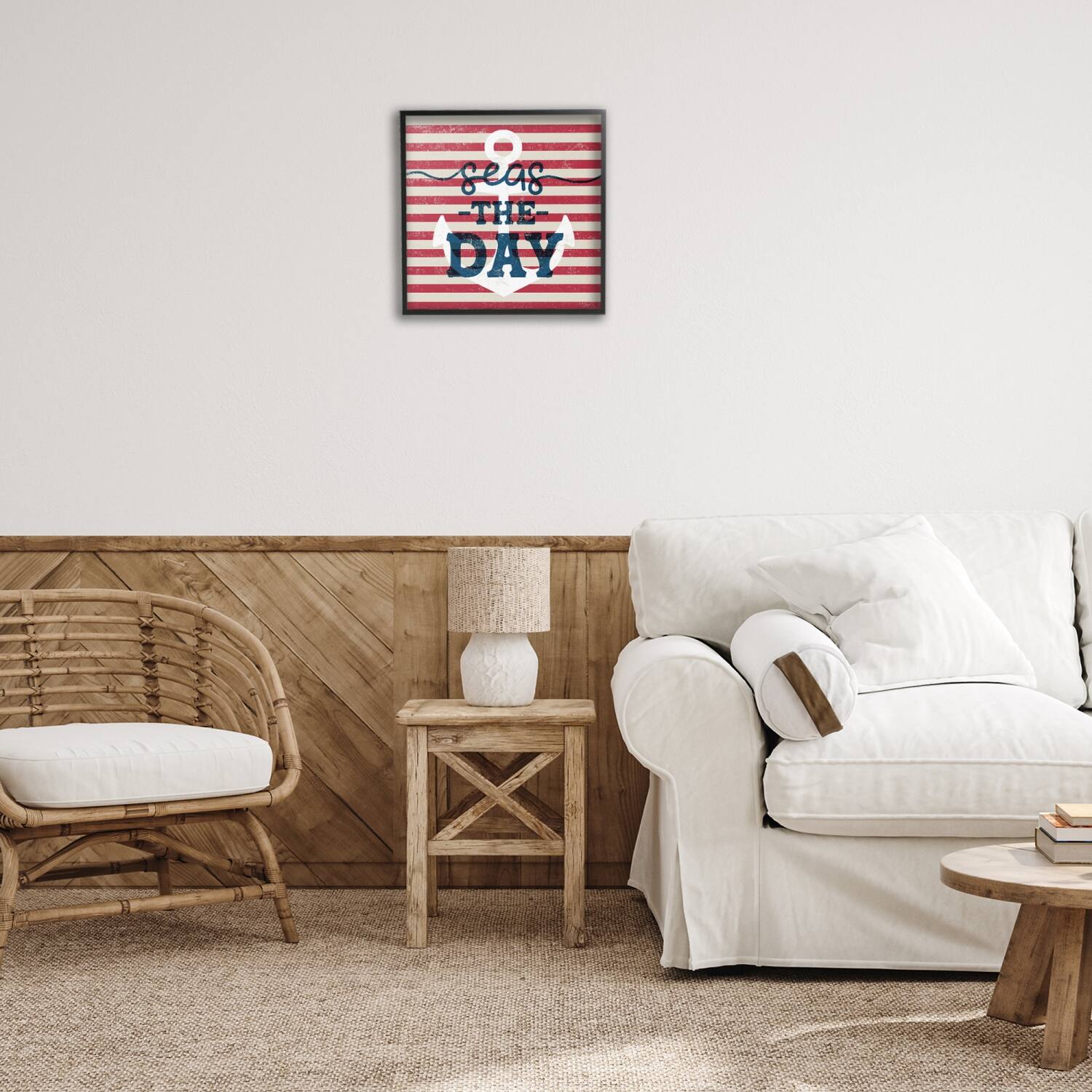 Stupell Industries Seas The Day Americana Anchor & Flag Phrase Framed Giclee Art