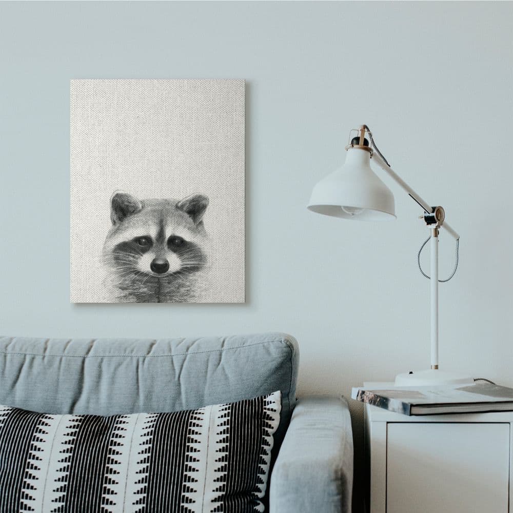 Stupell Industries Raccoon Portrait Grey Drawing Design Canvas Wall Art