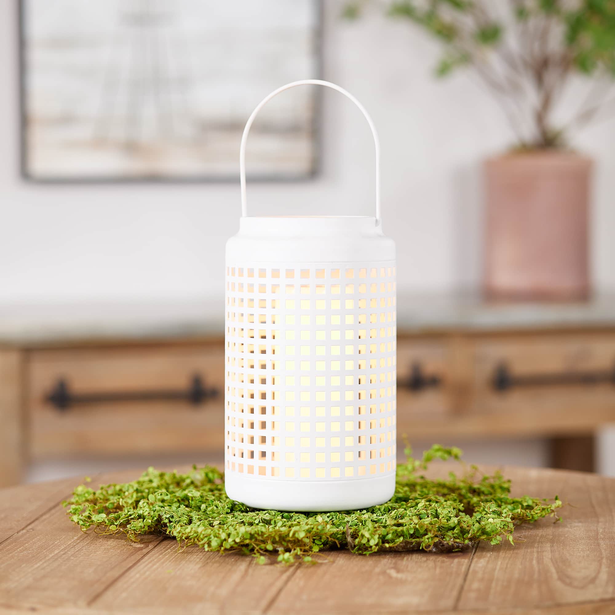 14" White Punched Metal Candle Holder