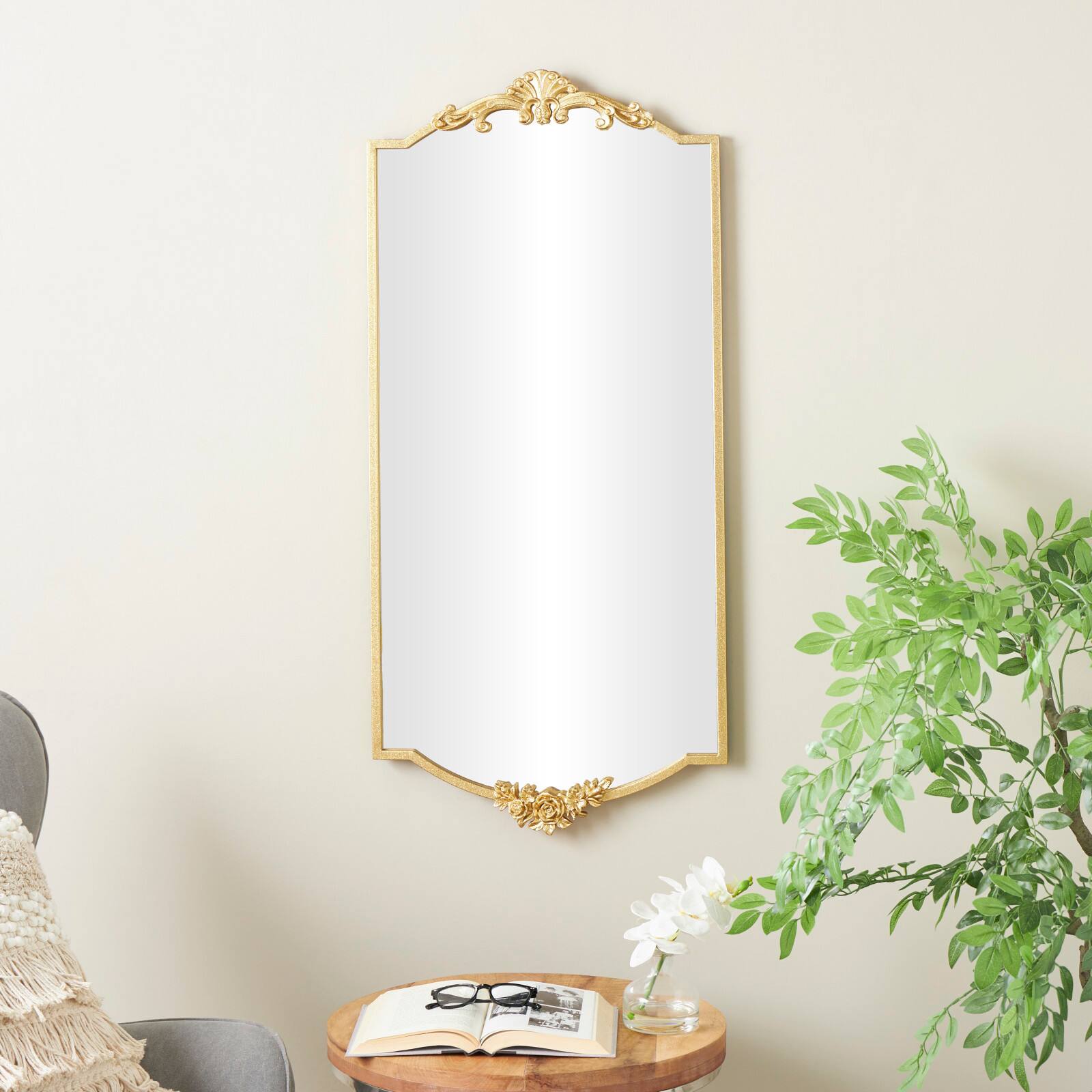 Gold Floral Embellished Metal Room Wall Mirror