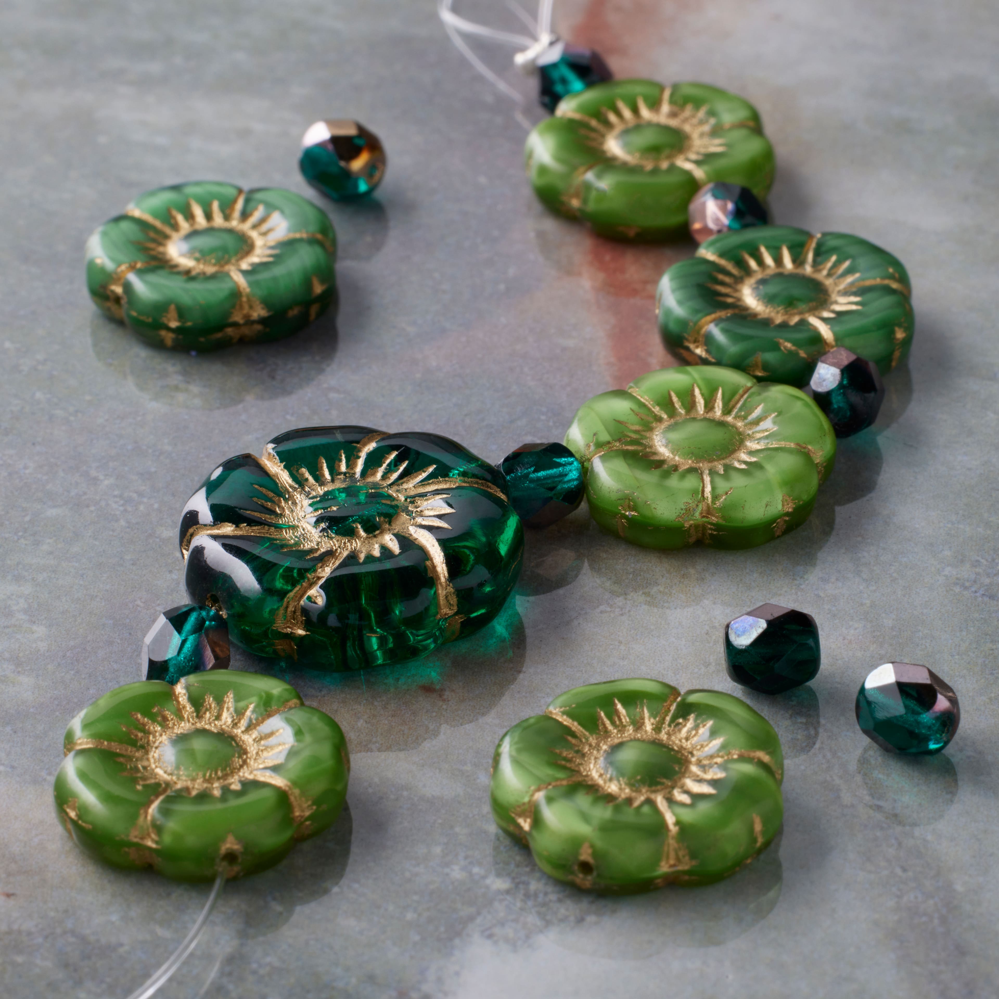 6 Packs: 15 ct. (90 total) Green Hibiscus Czech Glass Flower Bead Mix by Bead Landing™