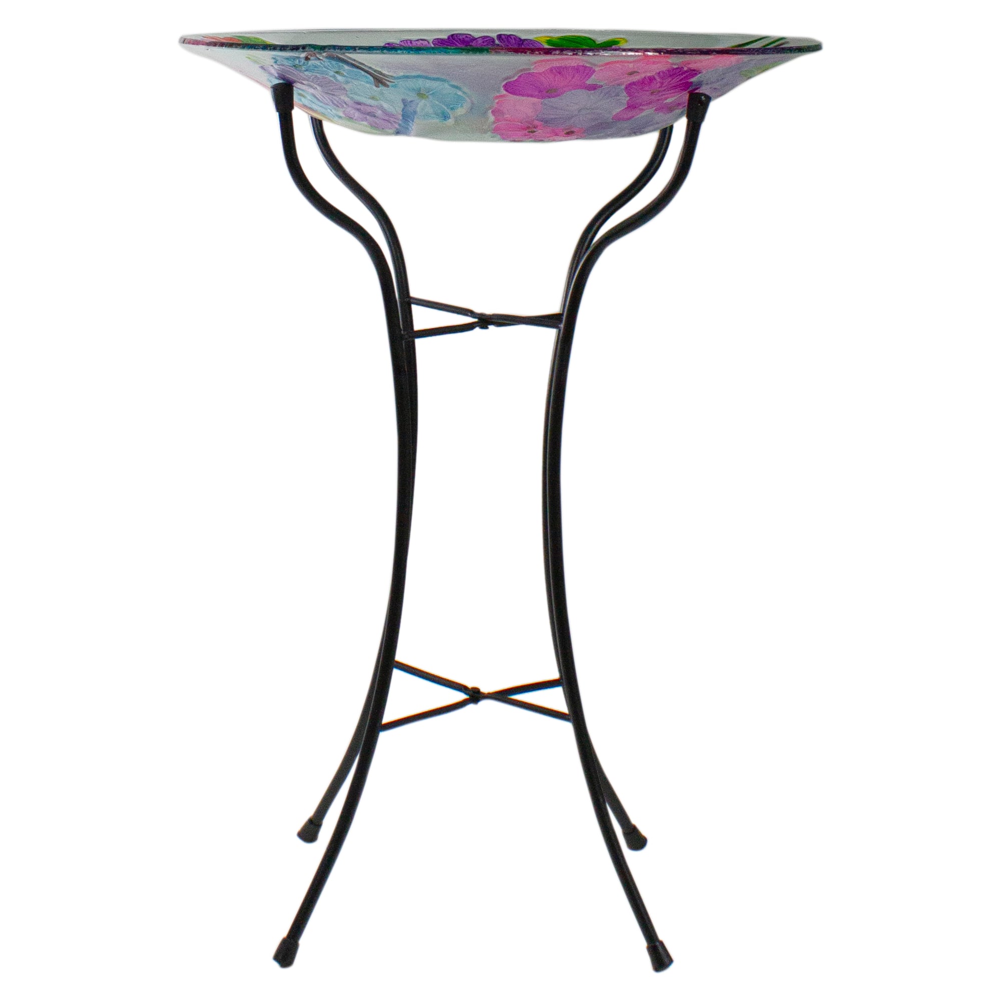18'' Pink and Purple Dragonflies Hand Painted Glass Birdbath