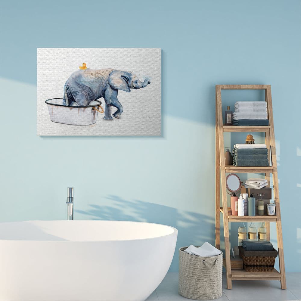 Stupell Industries Charming Rustic Elephant In Bubble Bath Painting Canvas Wall Art