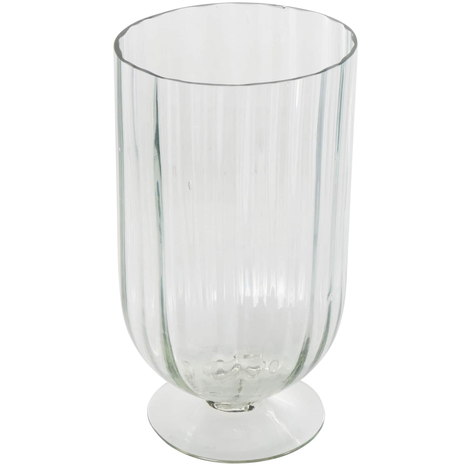 Clear Glass Ribbed Fluted Decorative Candle Holder with Elevated Base