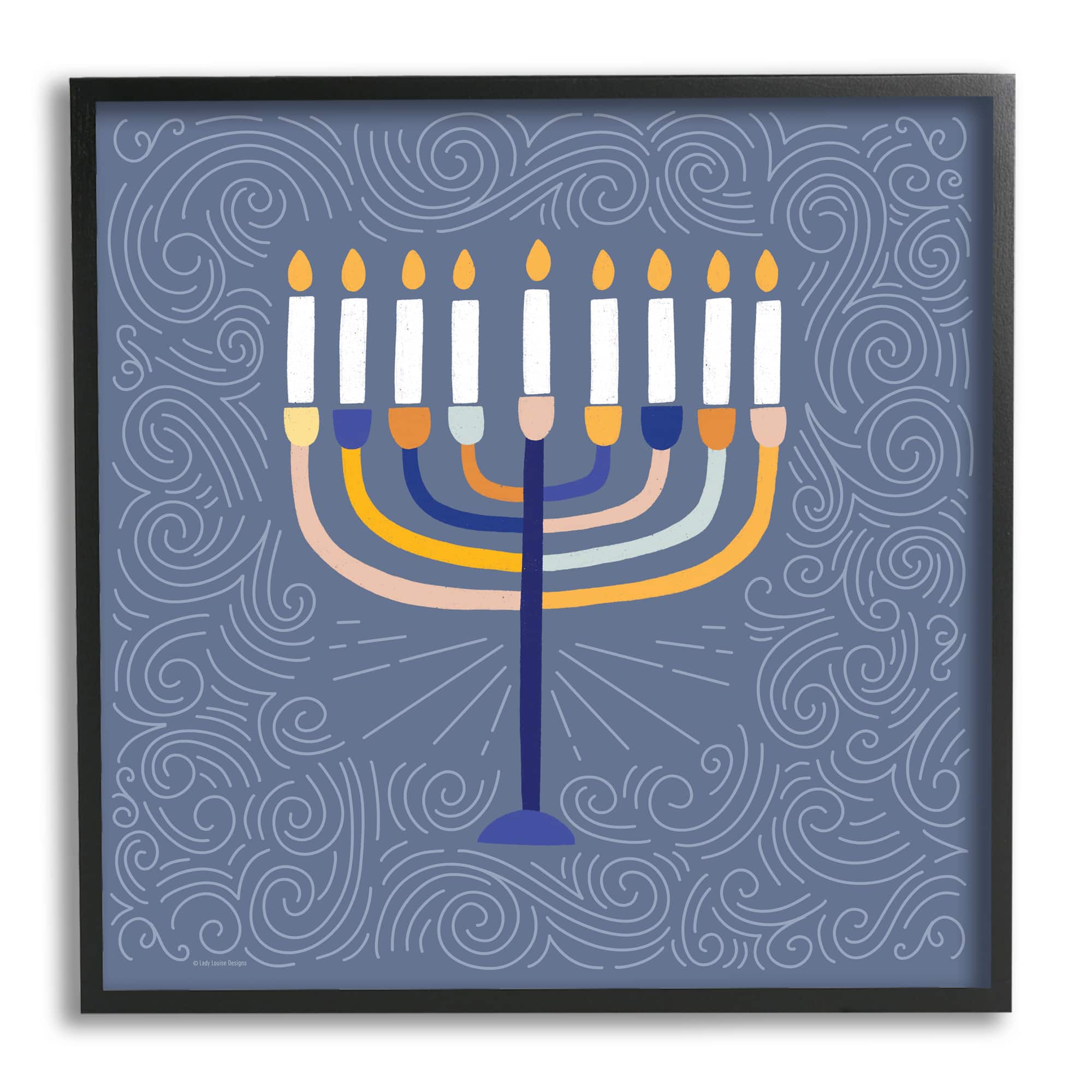 Stupell Industries Patterned Hanukkah Menorah Swirls Framed Giclee Art