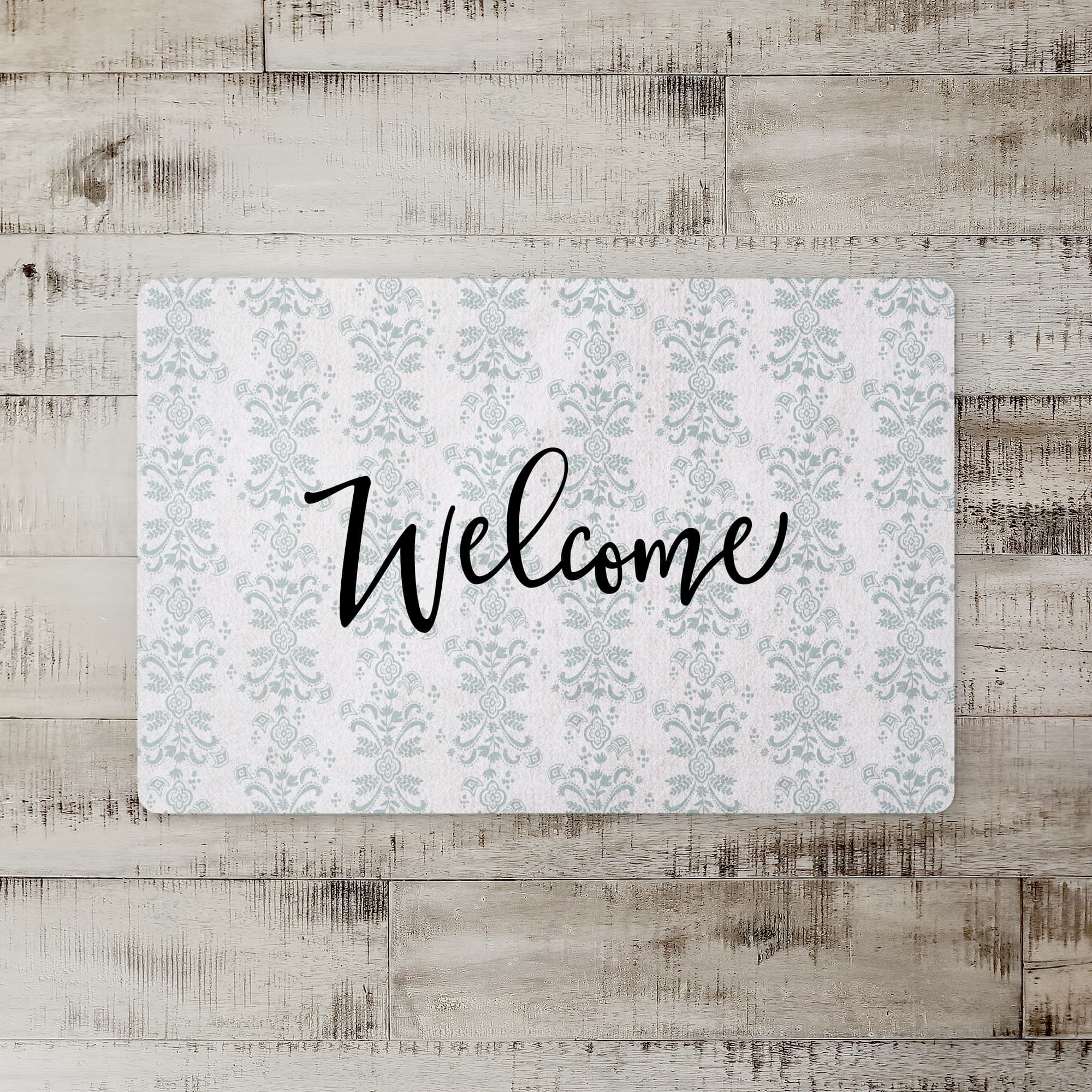 Welcome Floral Crest Floor Mat