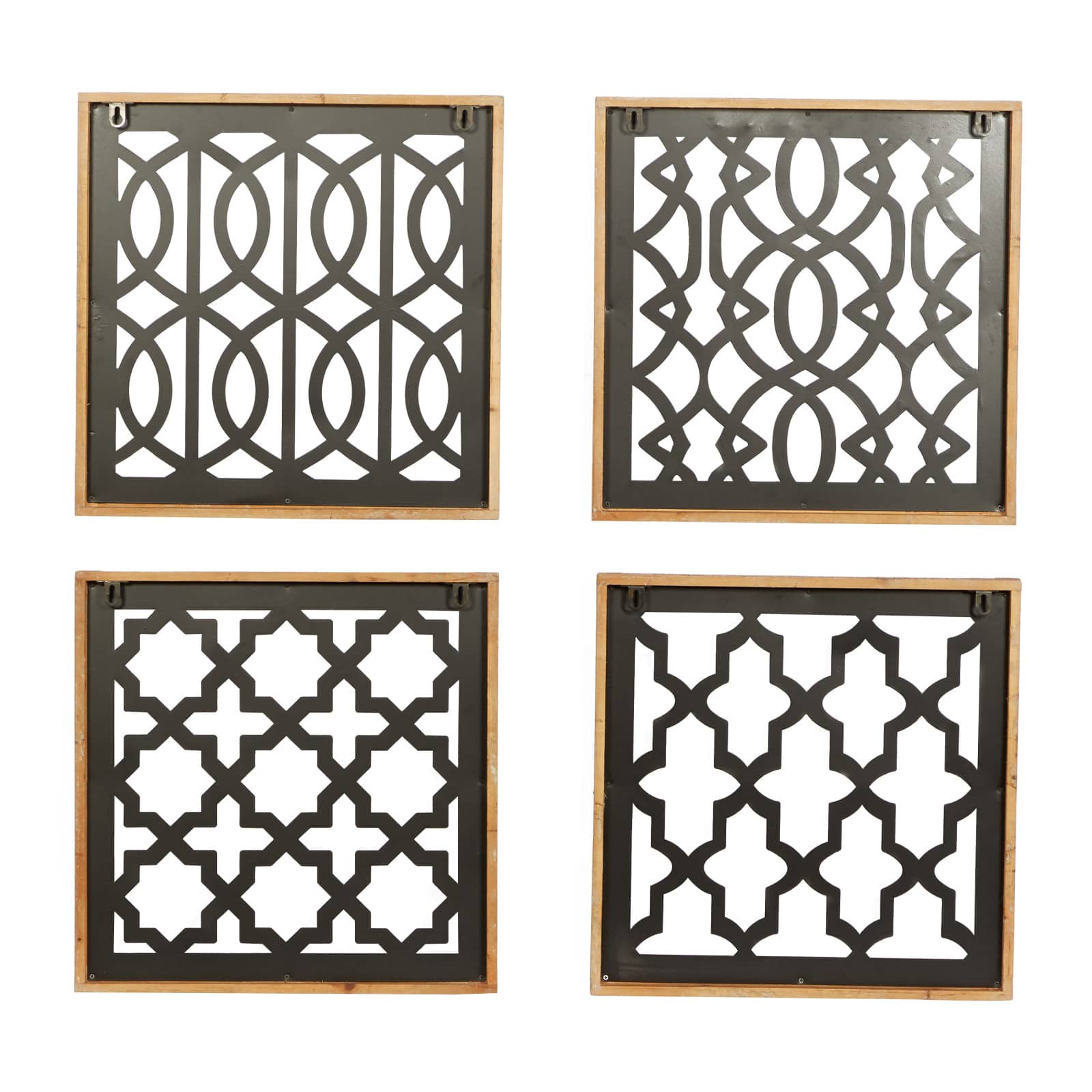 Set of 4 Black Wood Contemporary Wall Decor 17", 17"