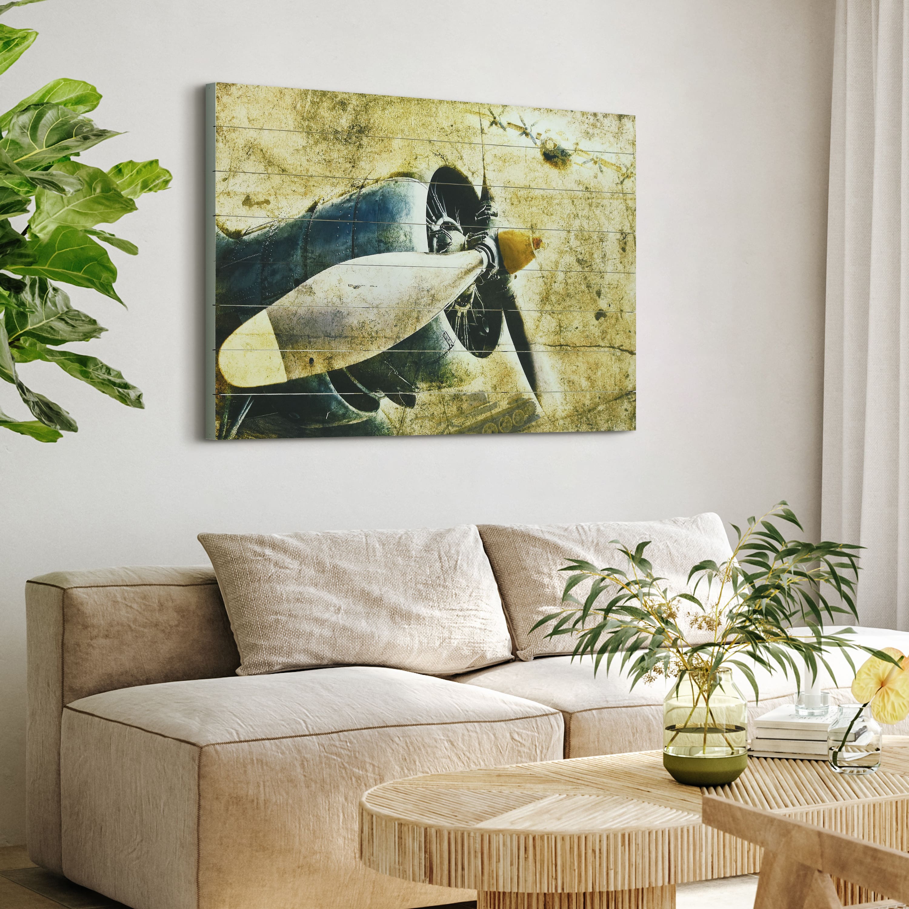 Empire Art Direct Arte de Legno 30" x 45" Airplane Digital Print Planks Wall Art