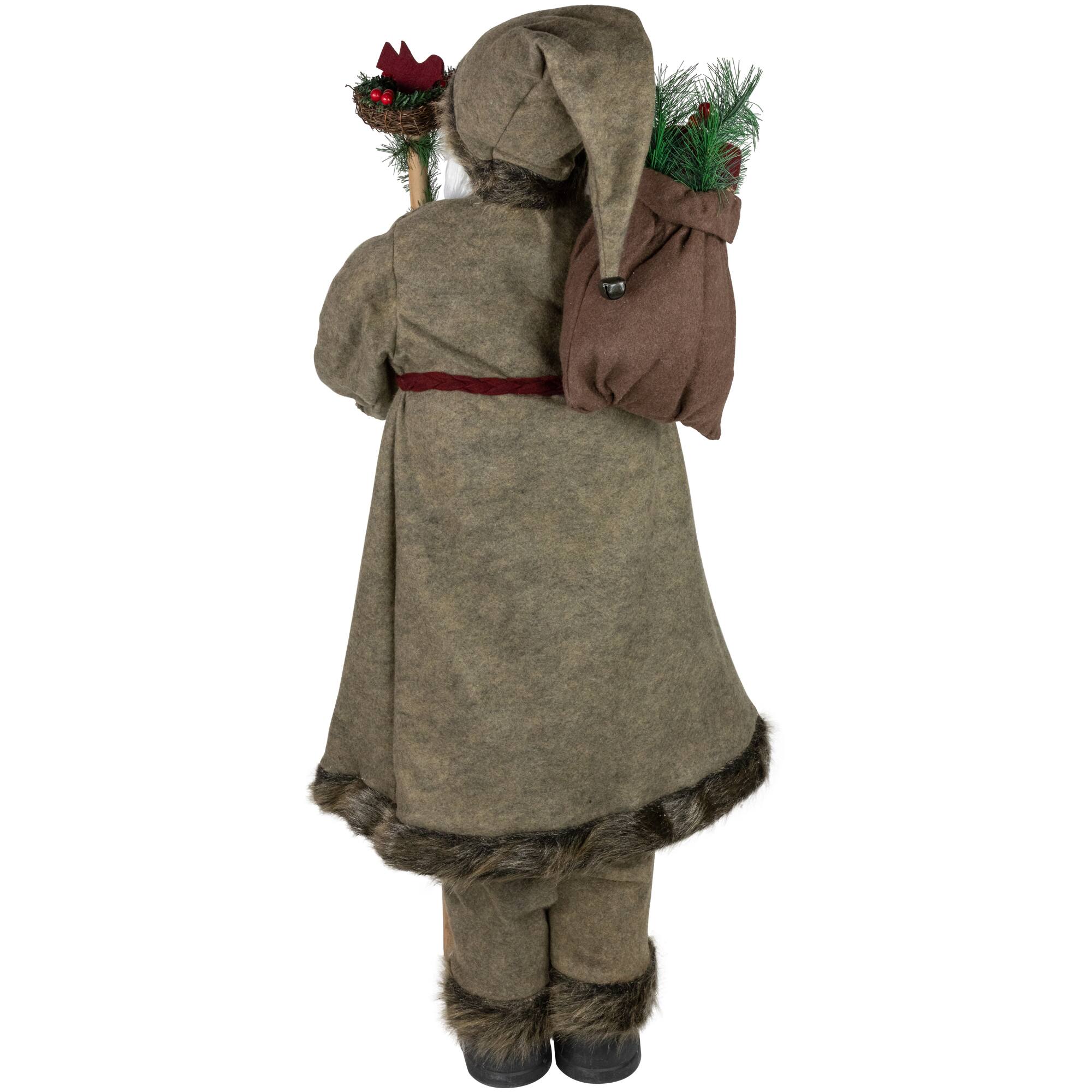 4ft. Olive Green & Burgundy Red Standing Santa Claus with Gift Bag Christmas Figure