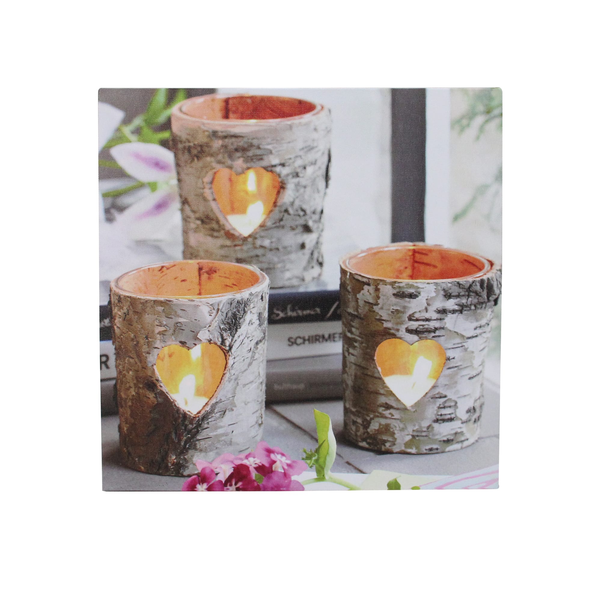 12" LED Lighted Birch Wood Candles Canvas Wall Art