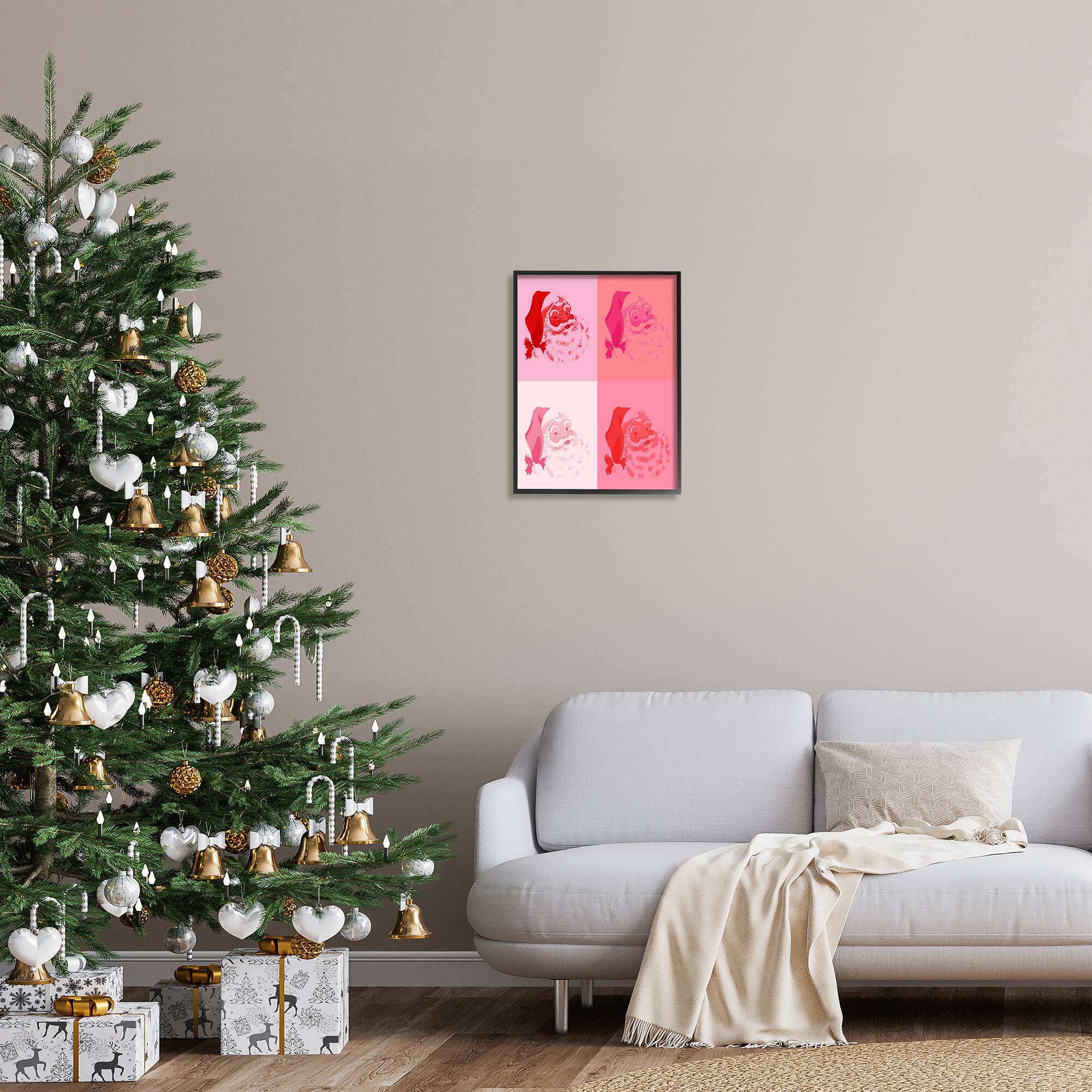 Stupell Industries Pop Style Pink Santa Claus Framed Giclee Art