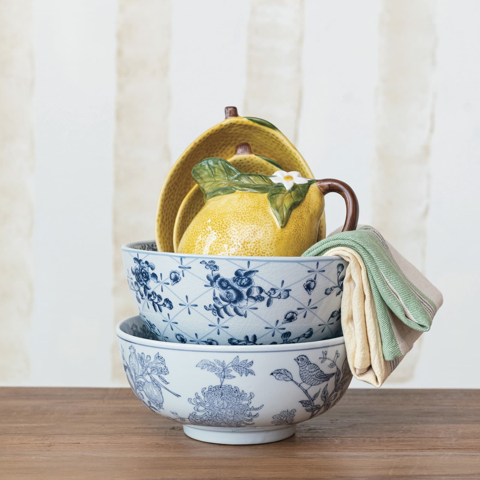 Hello Honey® 10" Blue & White Aviary Garden Stoneware Bowl