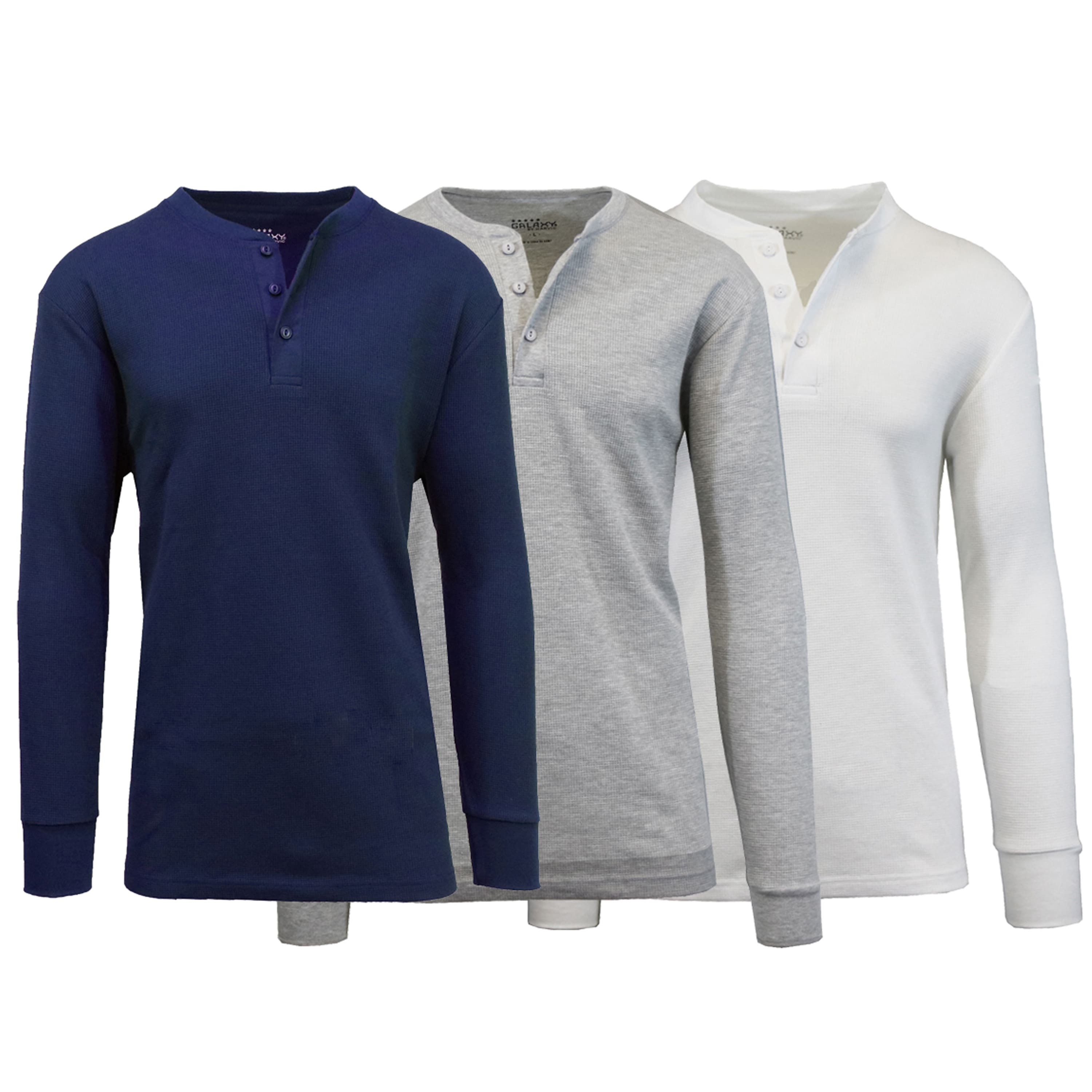 Men's Long Sleeve Waffle-Knit Thermal Henley Shirt 3 Pack