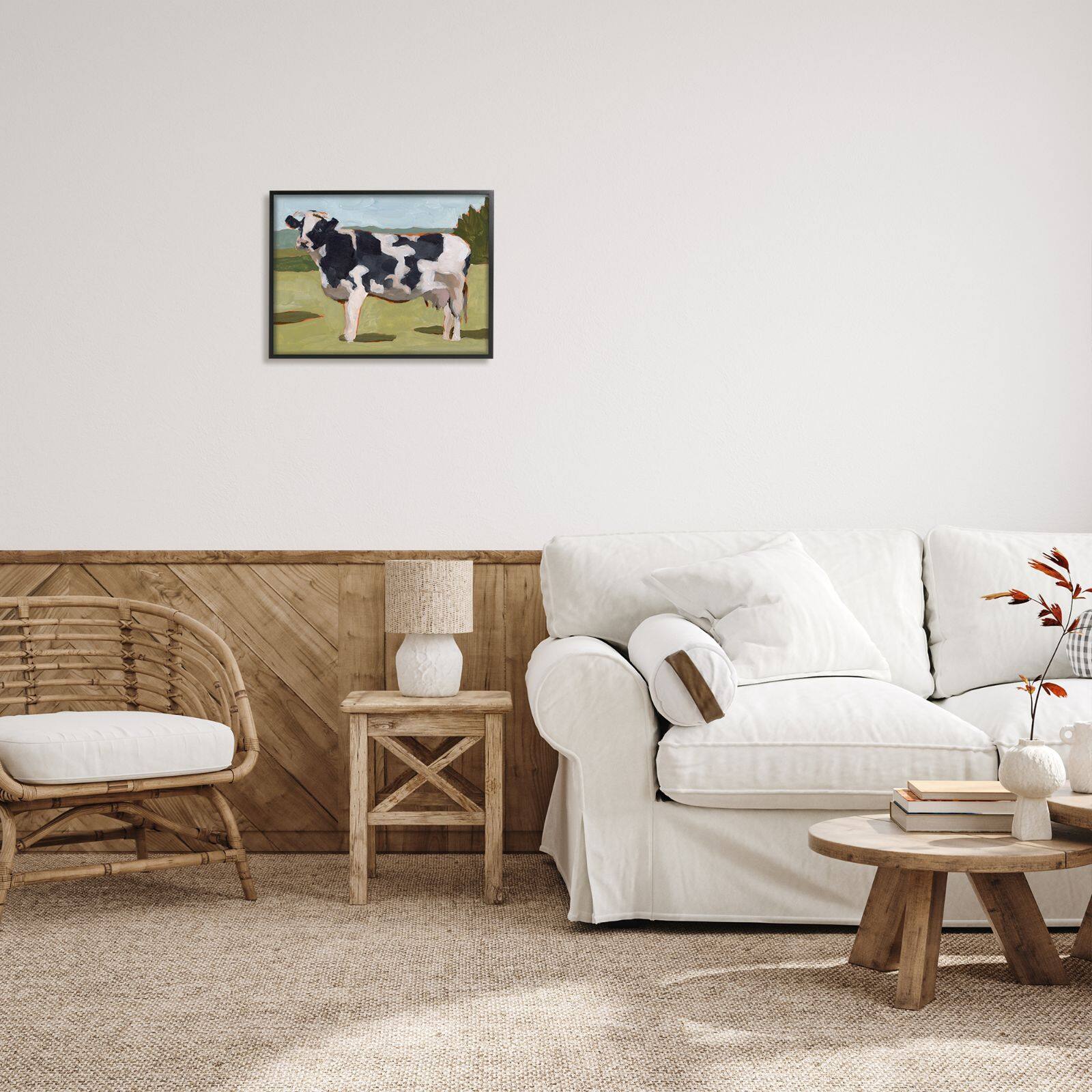 Stupell Industries Dairy Farm Cow Grazing Country Cattle Traditional Painting Framed Wall Art