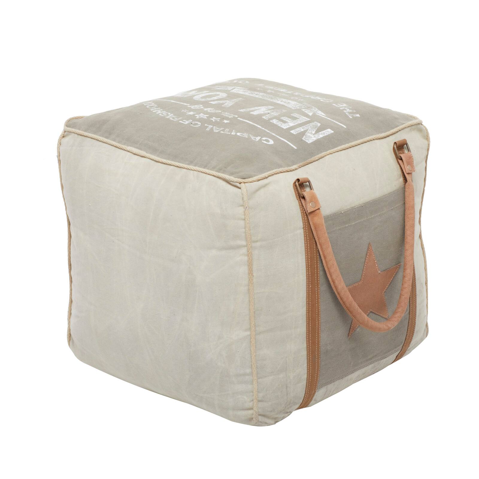 Grey Canvas Rustic Stool, 19" x 21" x 21"