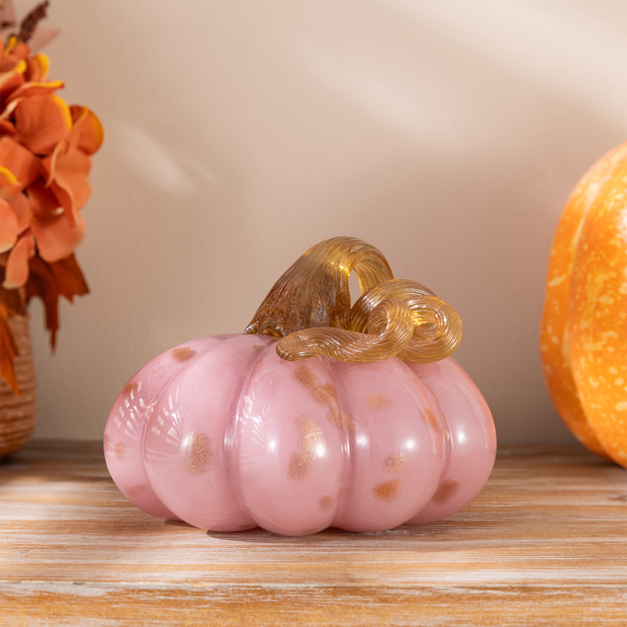 Glitzhome® 5.75" Pink Glass Pumpkin Fall Table Decor