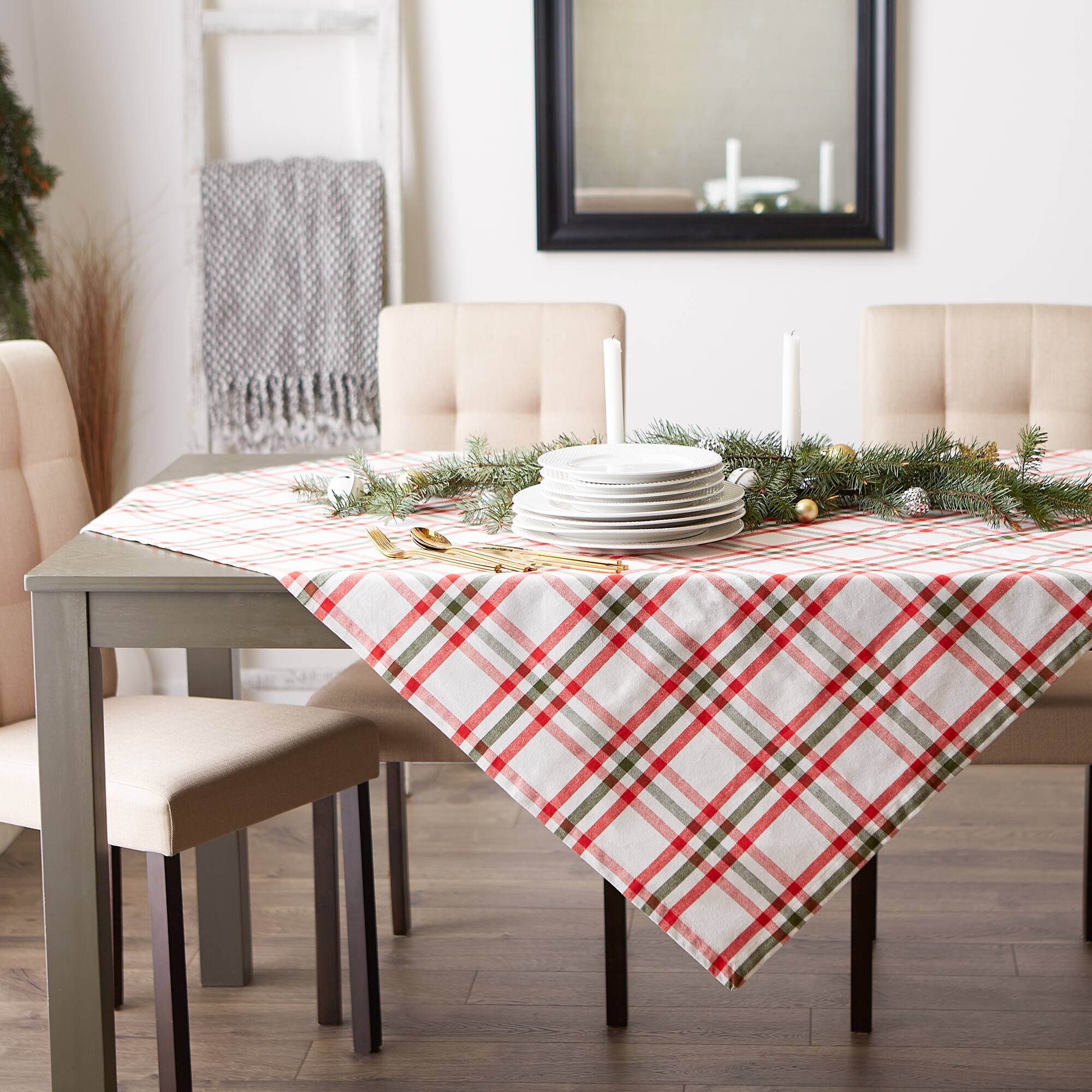 DII® Nutcracker Plaid Tablecloth