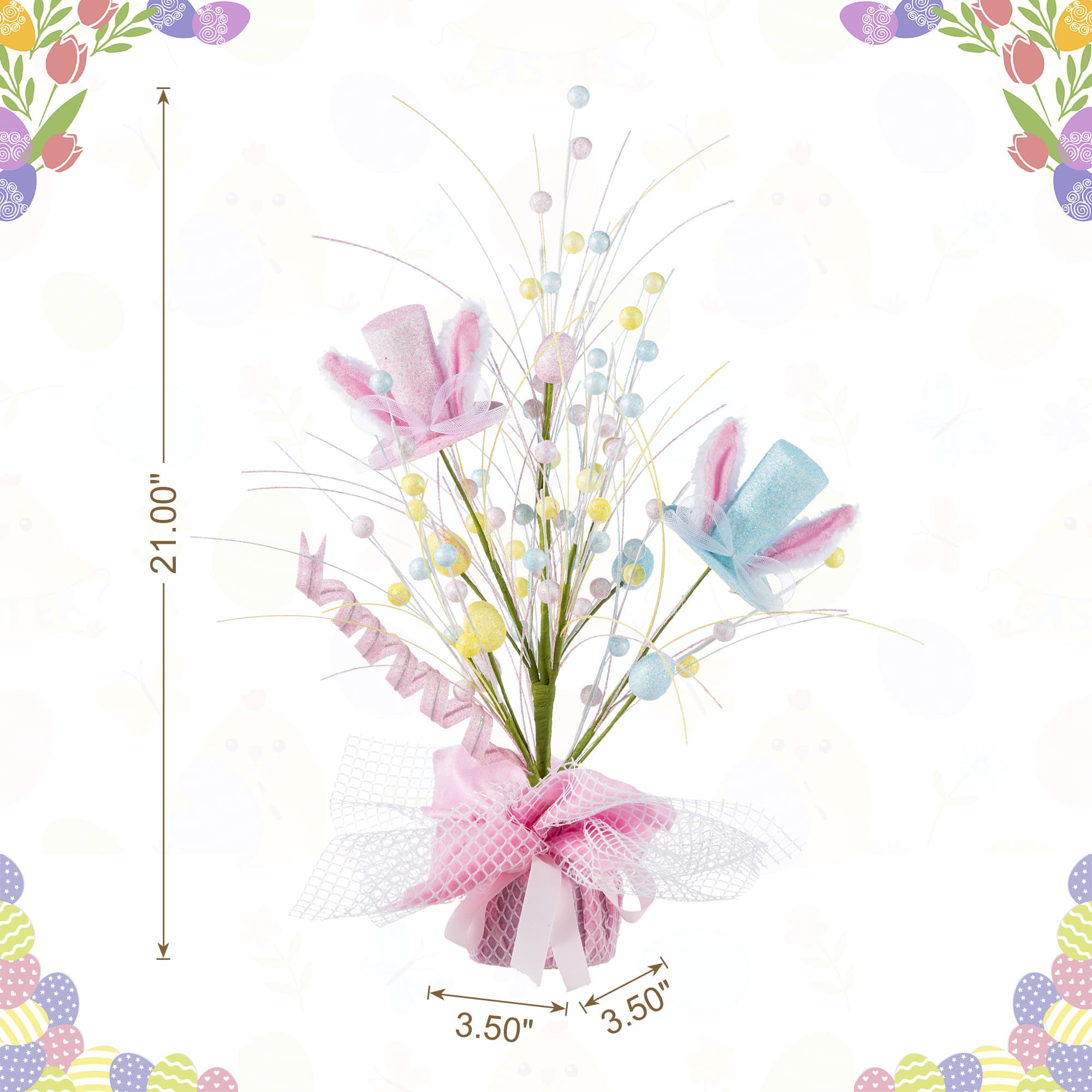 Glitzhome® 21" Easter Glitter Egg & Top Hat Table Tree Decor