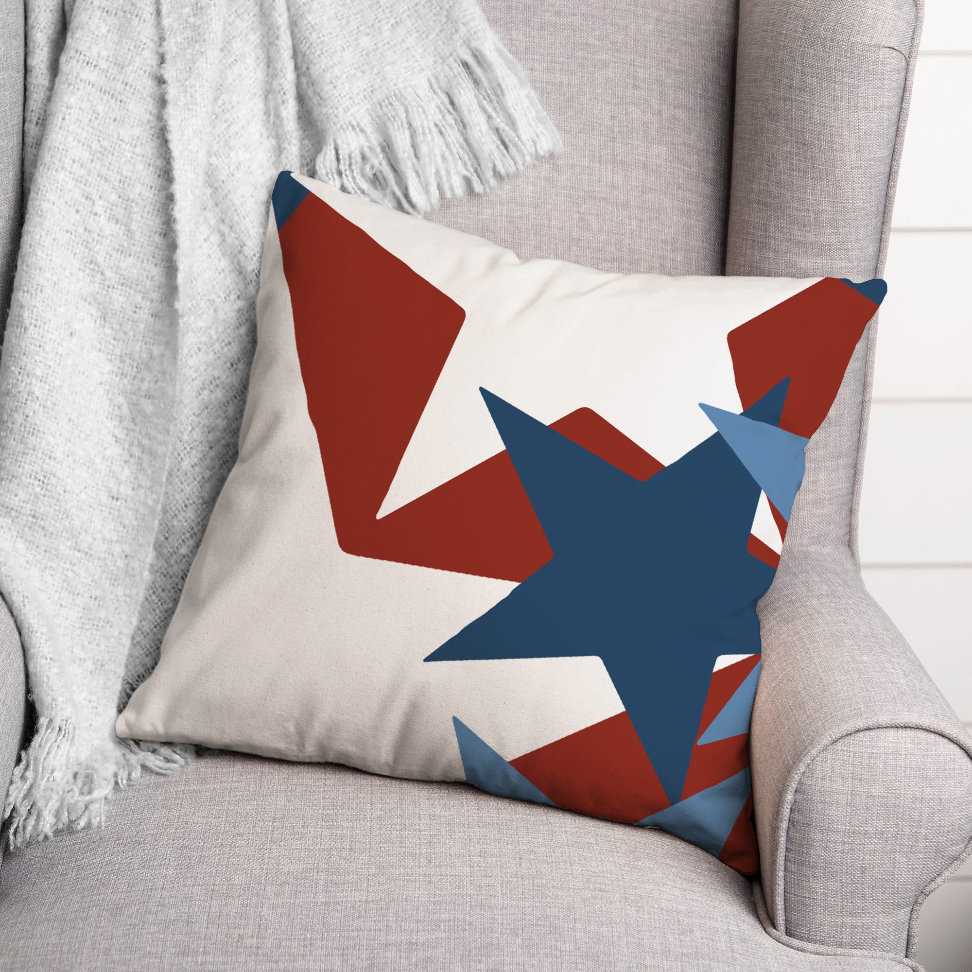 Red, White & Blue Star Pattern Throw Pillow