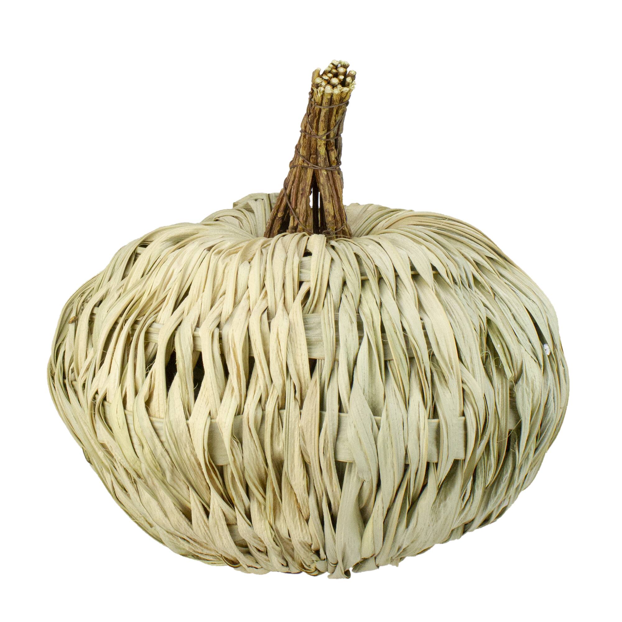 10" White & Brown Woven Pumpkin Décor