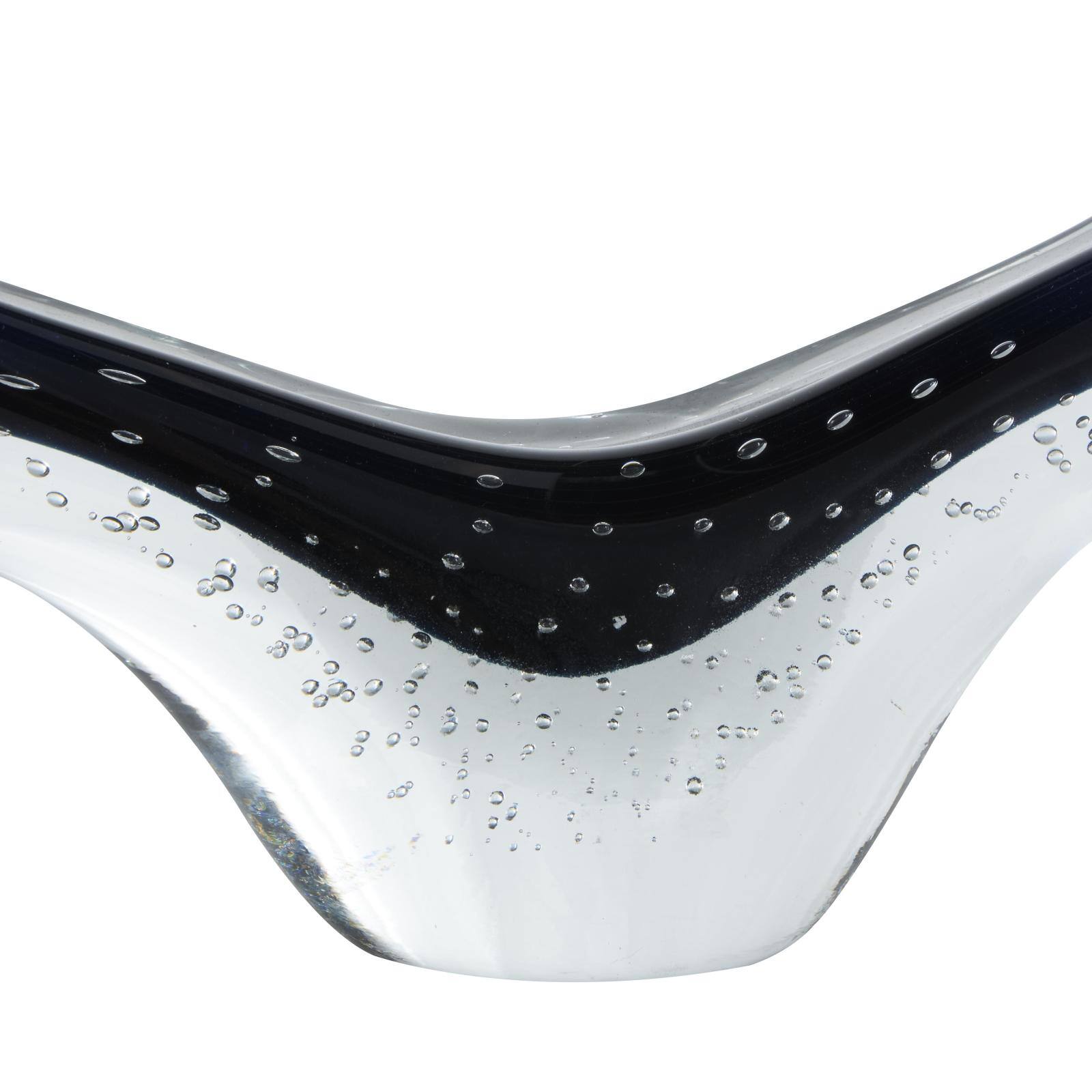 15.5" Wide Dark Blue Abstract Glass Sculpture with Bubble Texture