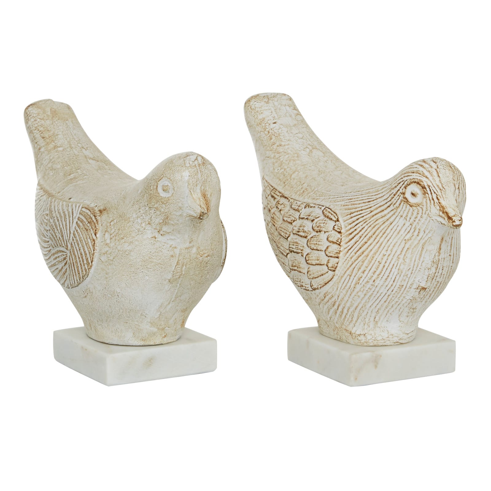 Set of 2 White Ceramic Coastal Bird Sculpture, 16.75", 18.25"