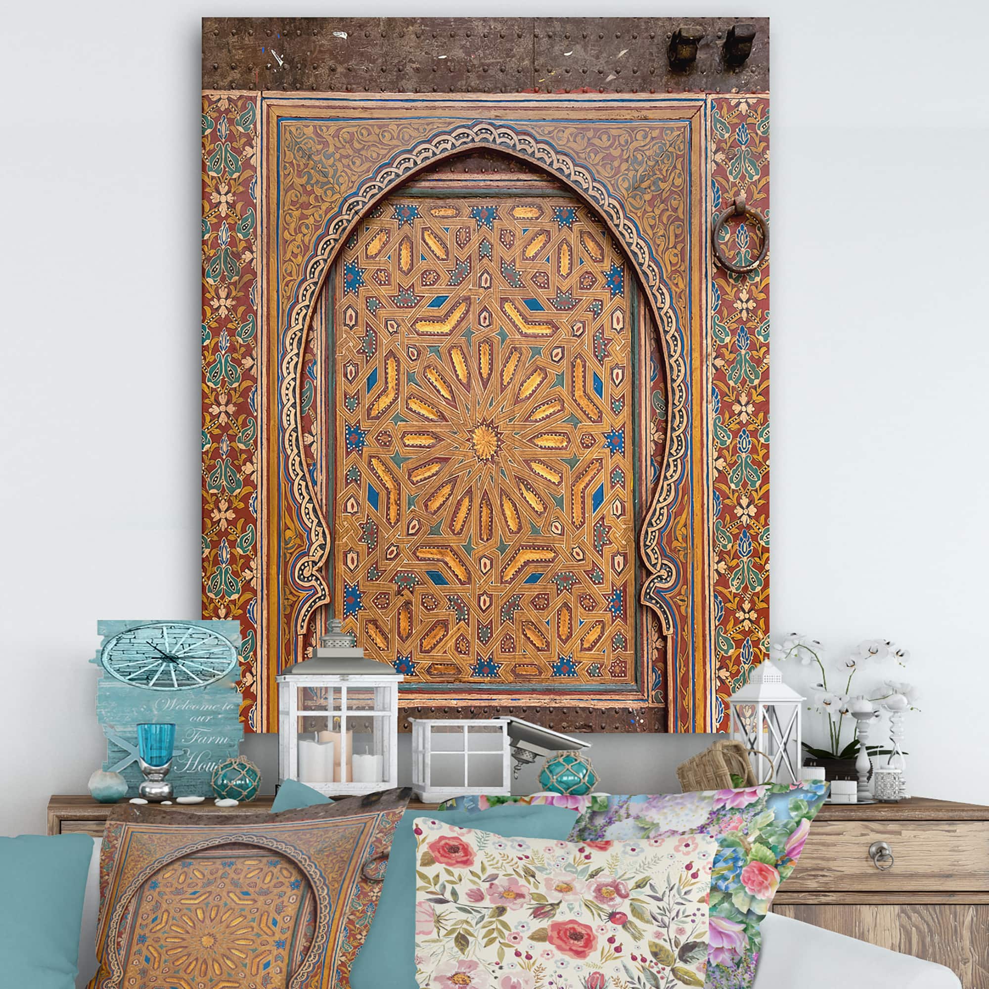 Designart - Ancient Door Painting Morroco - Vintage Gallery-wrapped Canvas