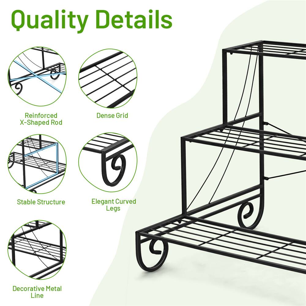 Costway Black 3-Tier Metal Flower & Plant Display Stand