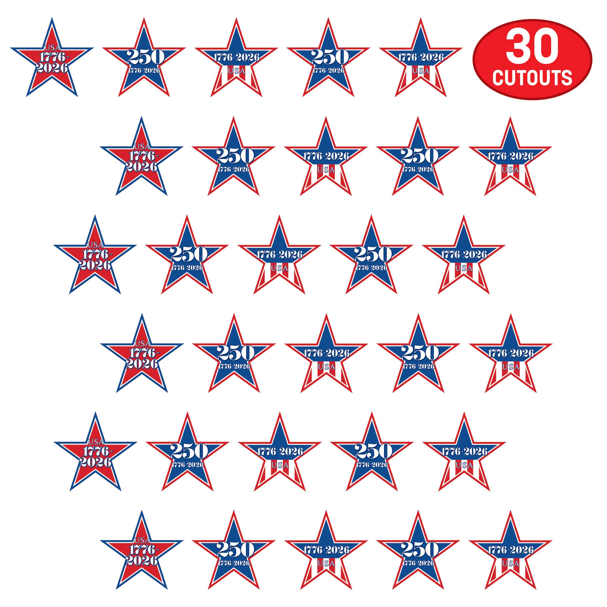Beistle 5.5" Semiquincentennial Mini Star Cutout Packs, 3ct.