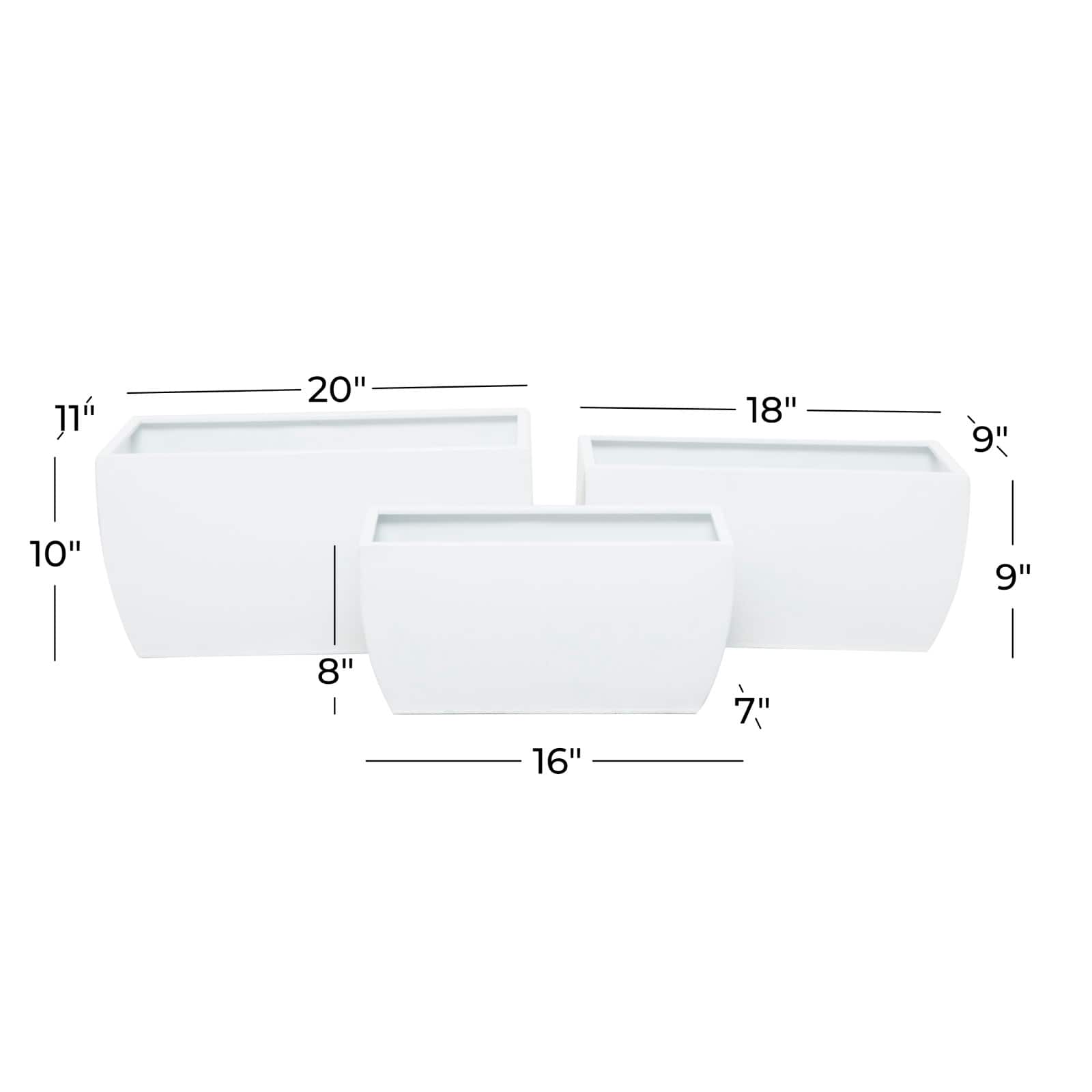 White Modern Planter, Set of 3" 20", 18", 16"