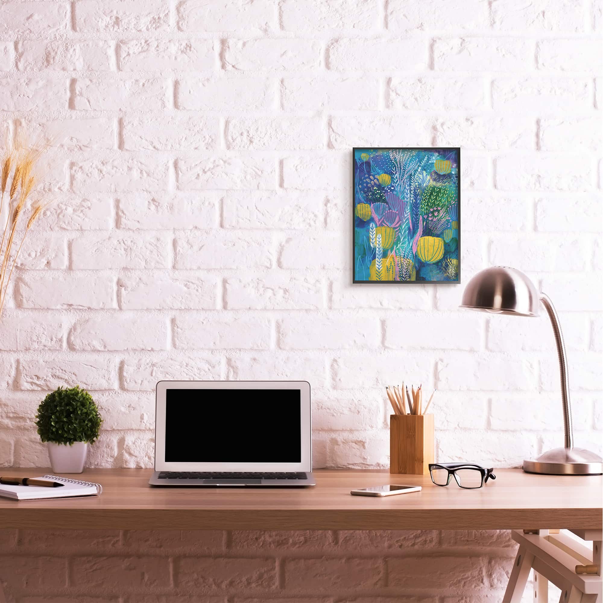 Stupell Industries Field of Abstract Florals Blue Green Yellow in Frame Wall Art