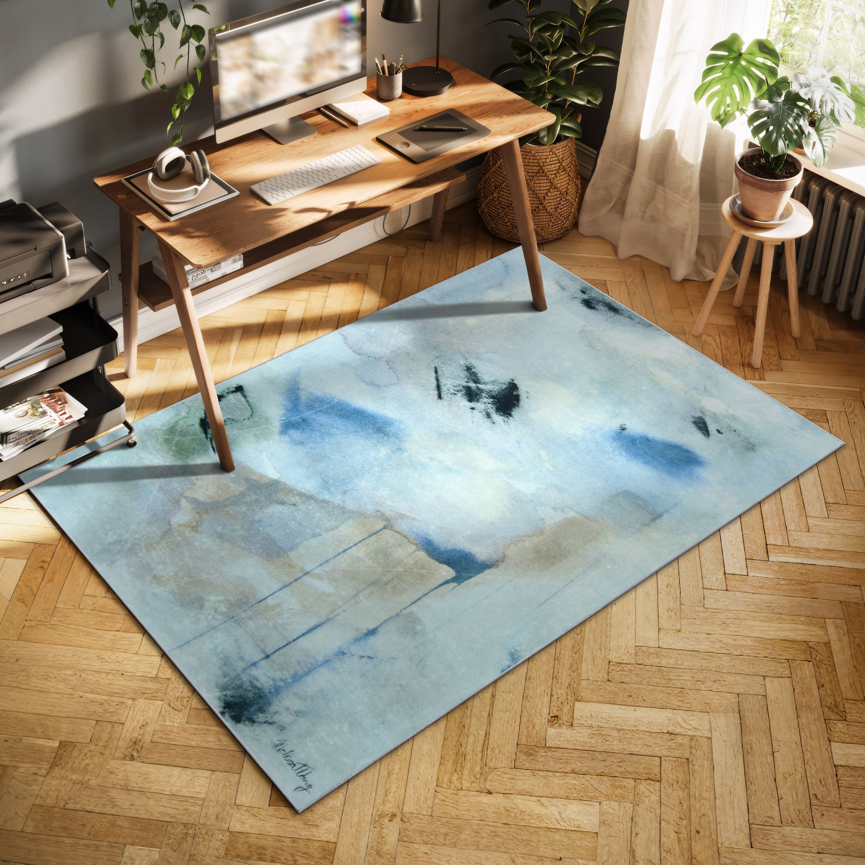 Empire Art Direct 5ft. x 7.5ft. Floating Stars I Washable Abstract Area Rug