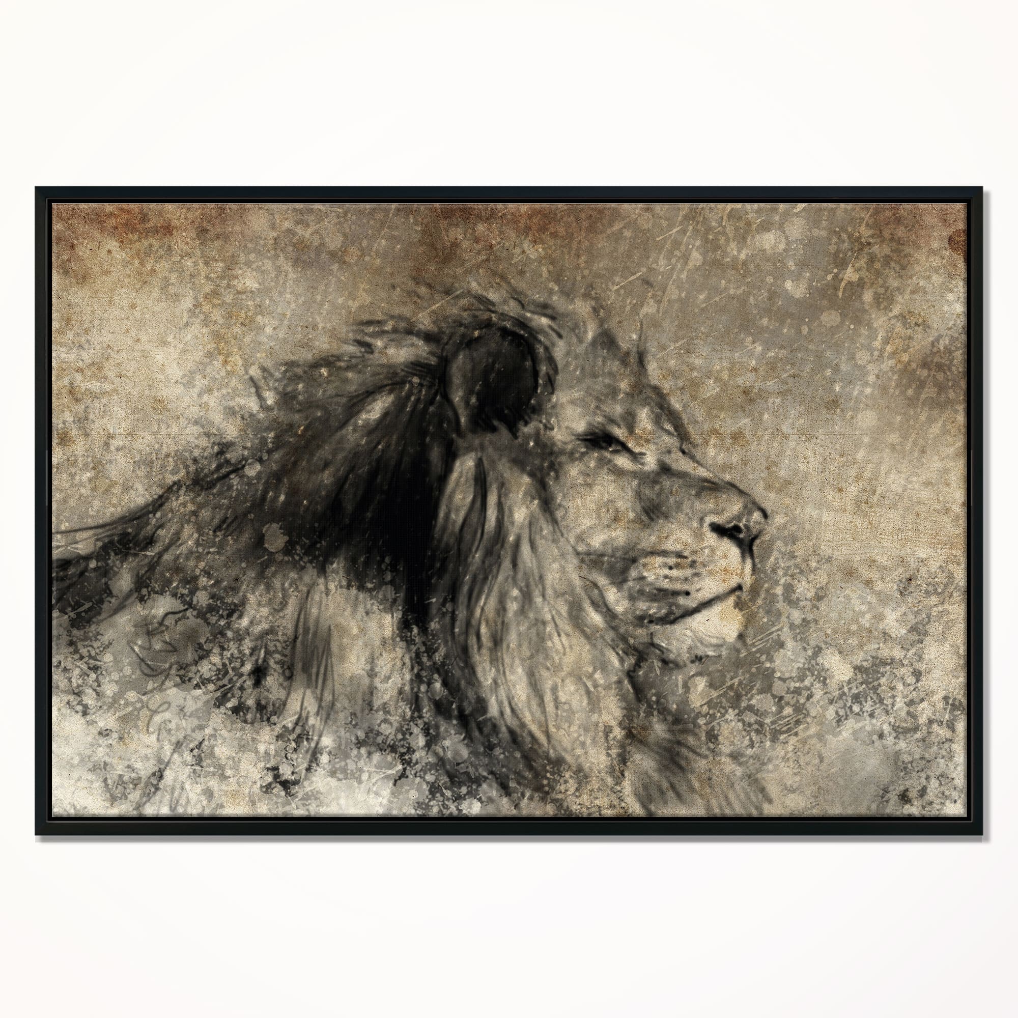 Designart - Lion in Sepia - Animal Framed Canvas Art Print