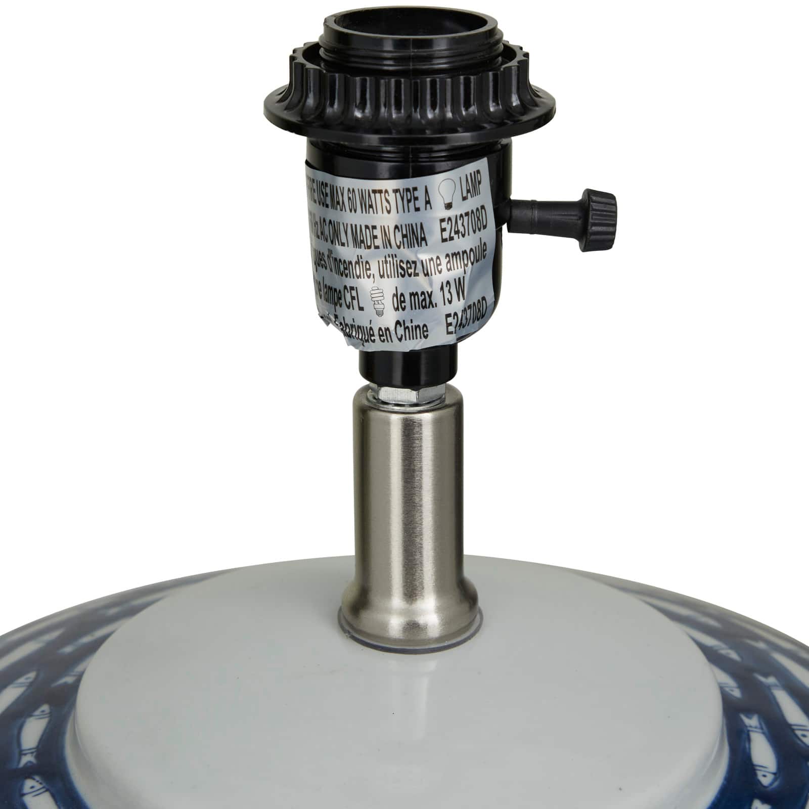 Dark Blue Ceramic Gourd Style Base Fish Table Lamp with Drum Shade 15" x 15" x 29"