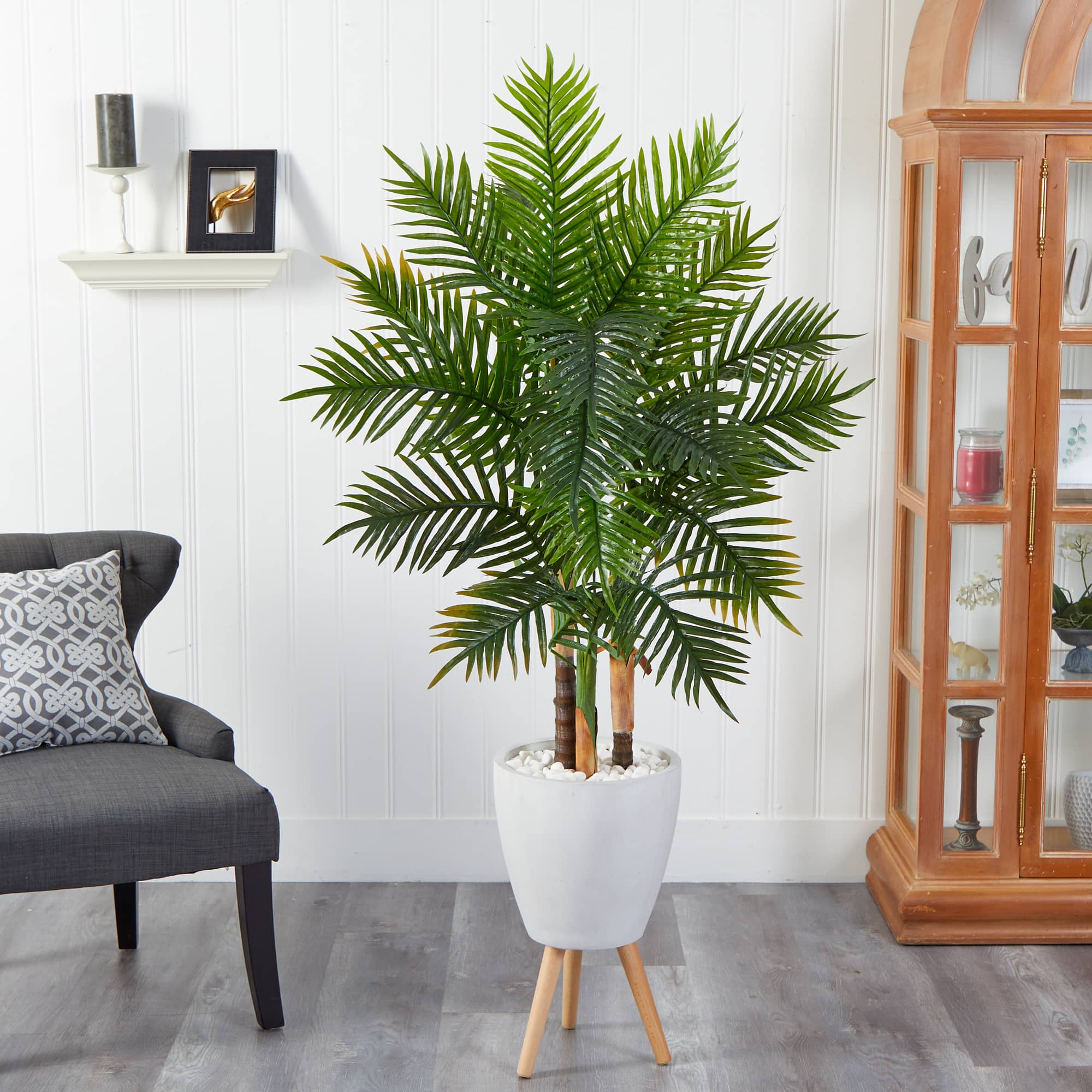 5ft. Areca Palm Tree in White Planter with Stand