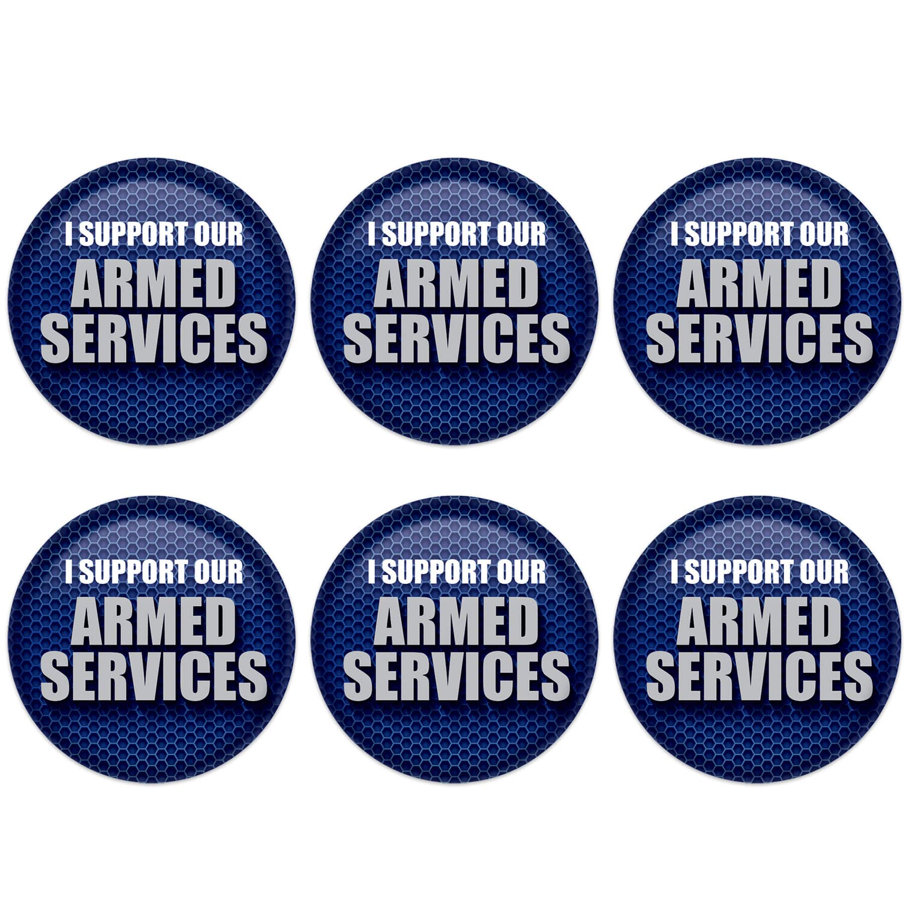 Beistle 2" Blue & Silver I Support Our Armed Services Buttons, 6ct.