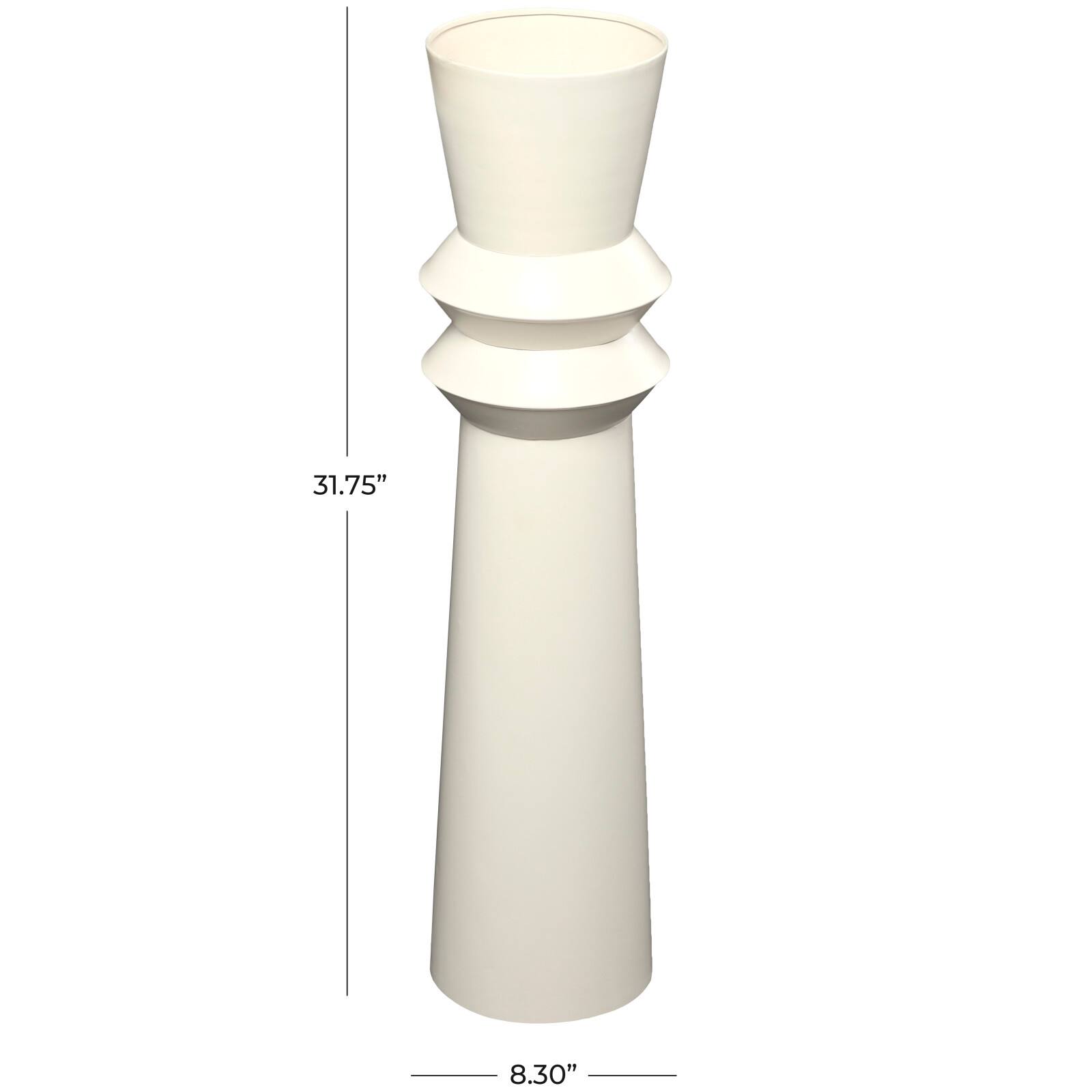 2.5ft. Cream Metal Tall Art Deco Fluted Floor Vase