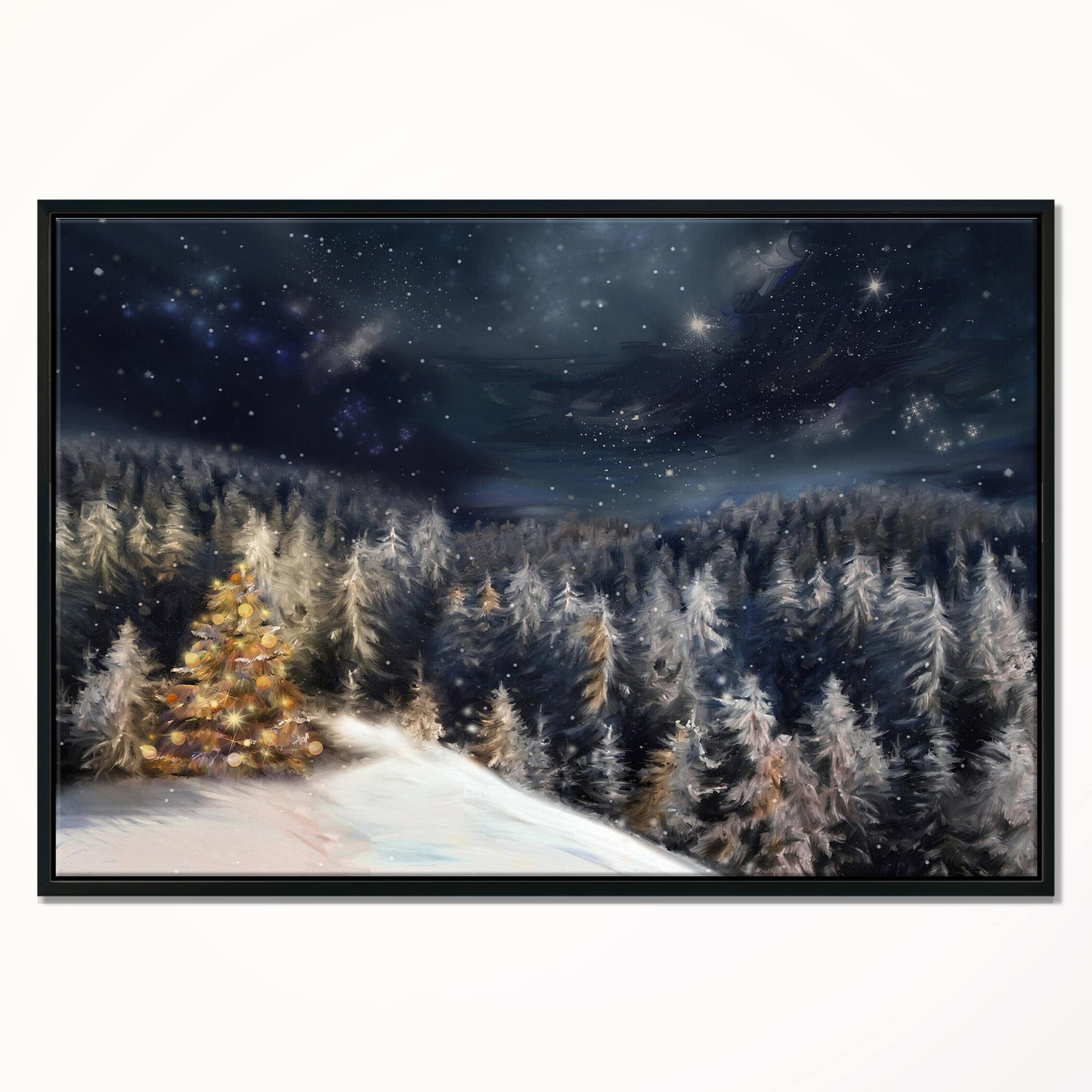 Designart - Night Forest Christmas Tree - Landscape Framed Canvas Art Print