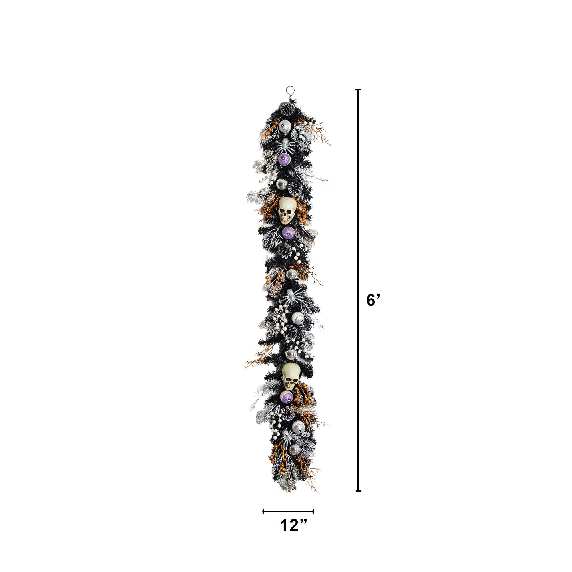 6ft. Artificial Halloween Black Garland with Skulls, Eyeballs & Spiders