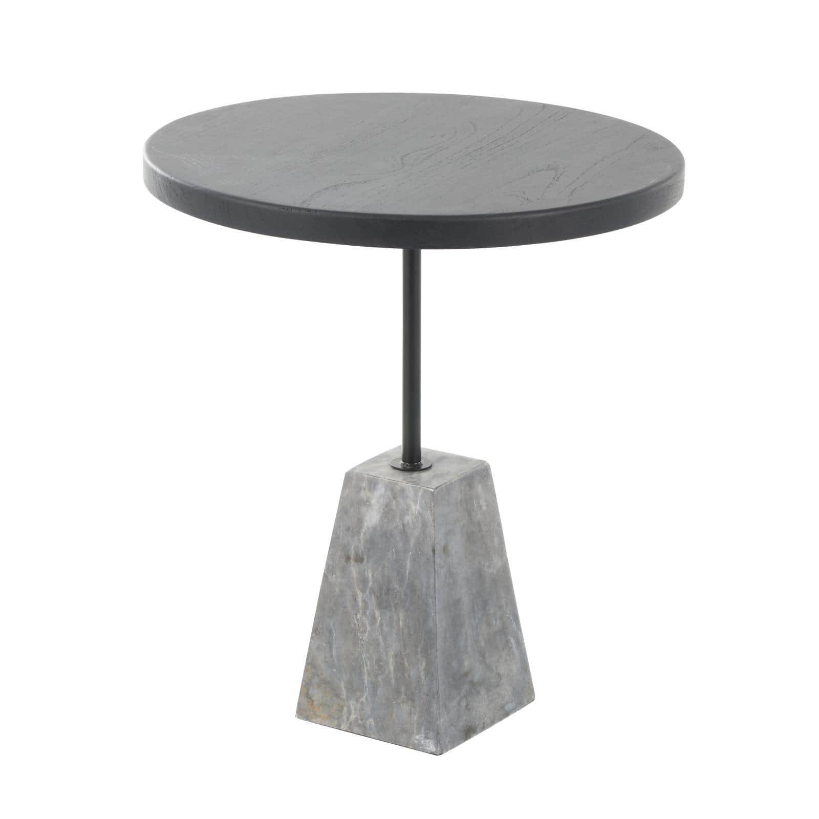 22.5" Black & Gray Wood Accent Table with Marble Pyramid Base