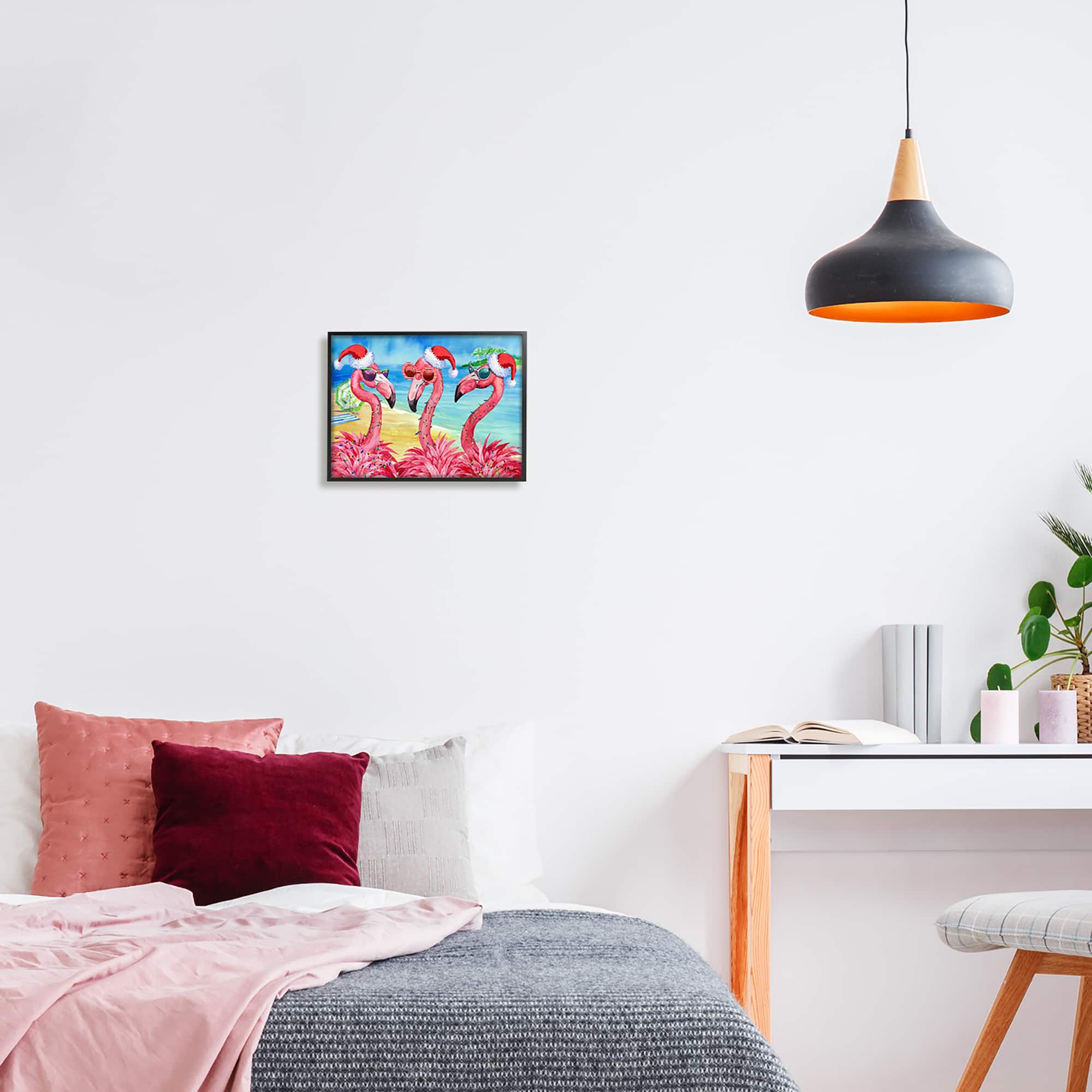Stupell Industries Holiday Lights Flamingos Beach Framed Giclee Art
