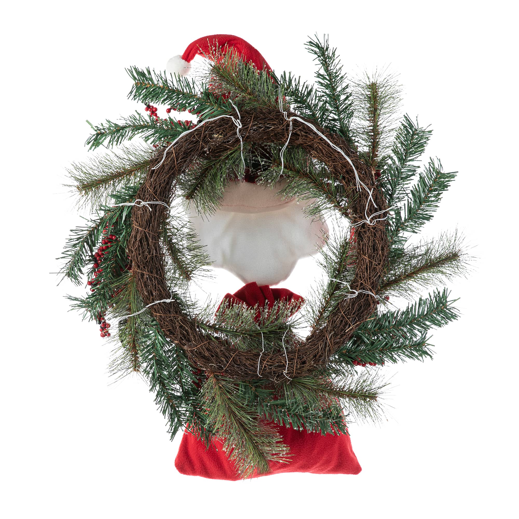 Glitzhome® 24" Santa Flocked Pine Needle & Berry Wreath